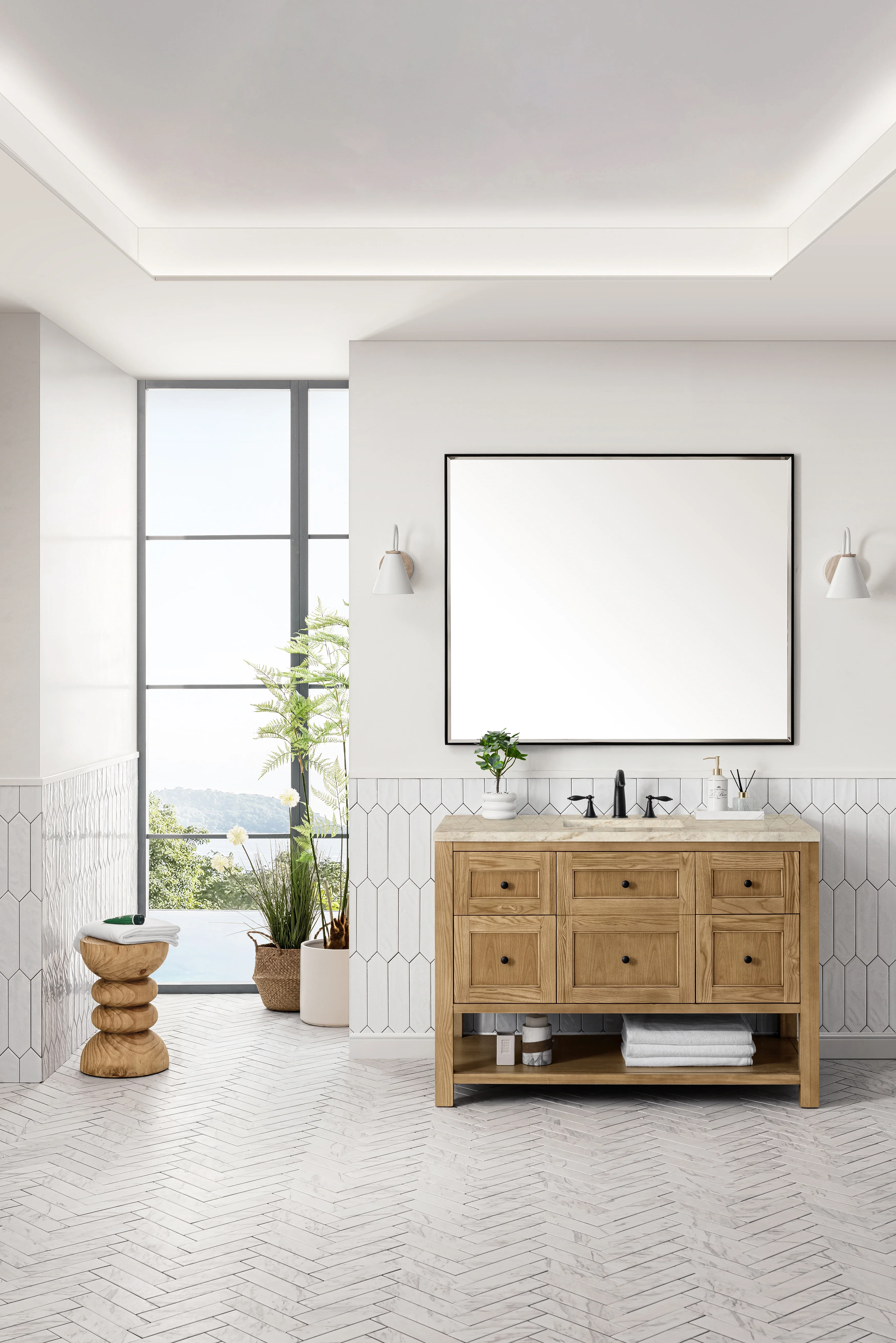 Breckenridge 48" Single Vanity, Light Natural Oak, w/ 3 CM Tajnar Eclos Top w/FreePower Wireless Charger