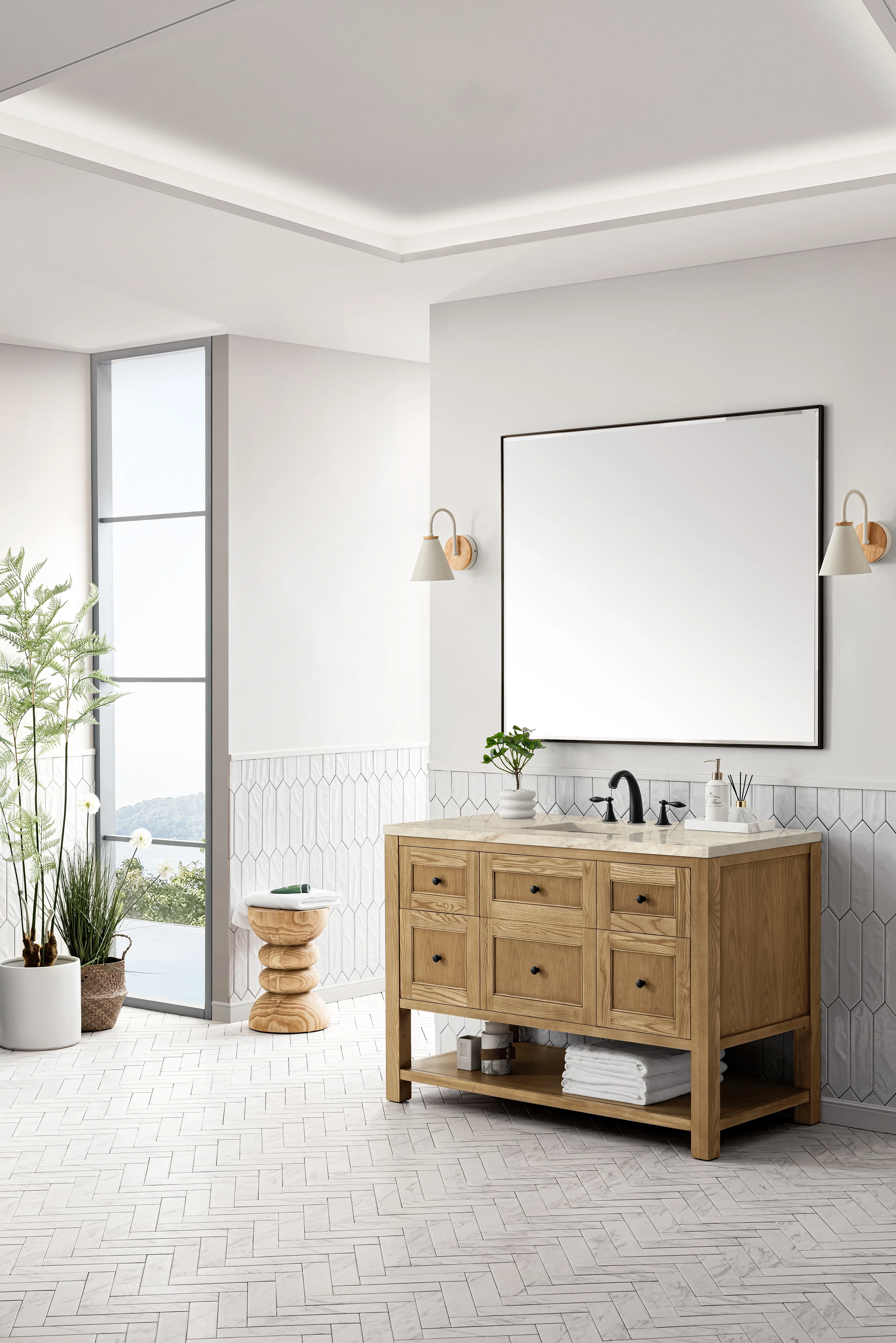 Breckenridge 48" Single Vanity, Light Natural Oak, w/ 3 CM Tajnar Eclos Top w/FreePower Wireless Charger