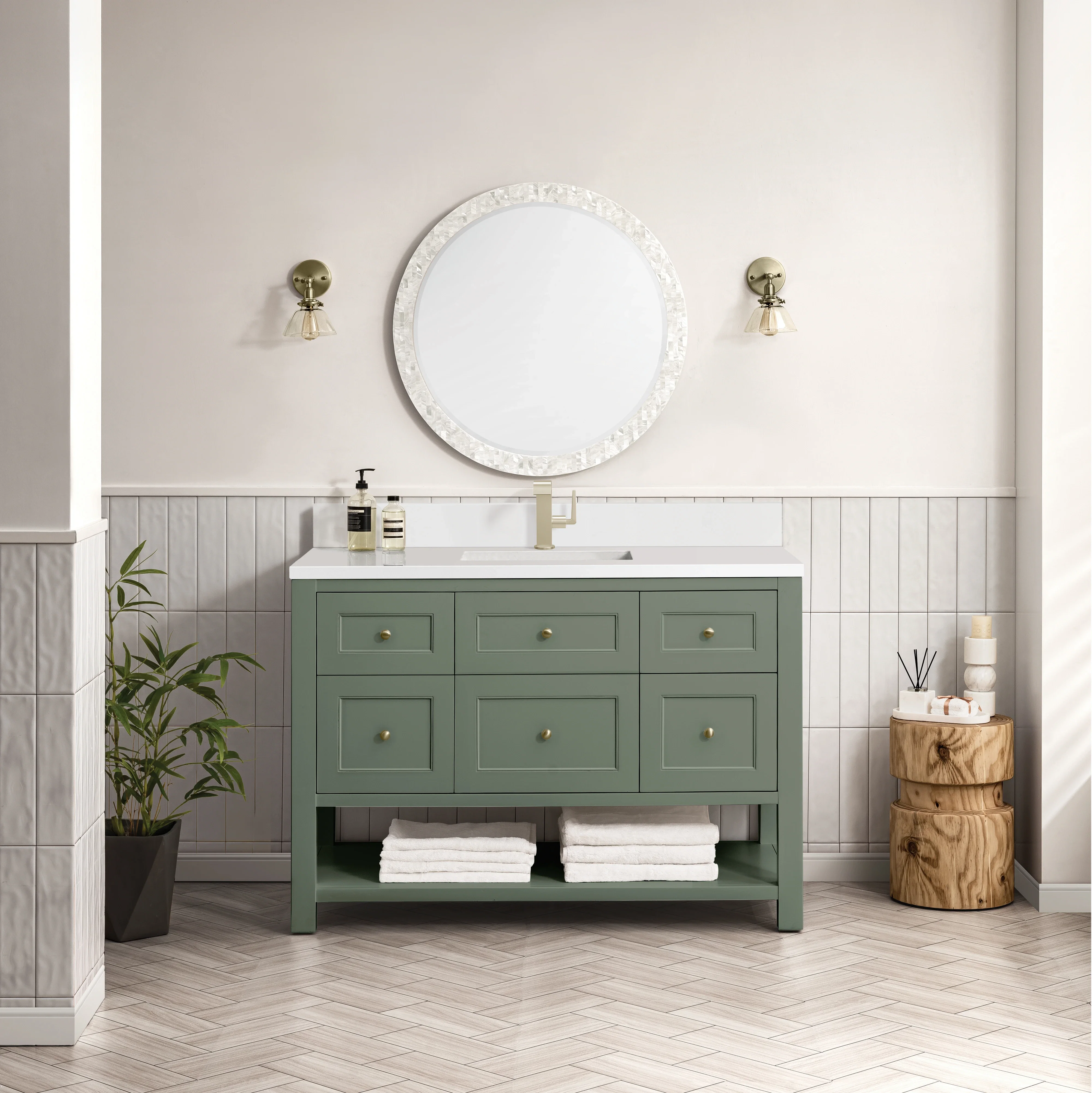 Breckenridge 48" Single Vanity, Smokey Celadon w/ Single Hole 3 CM White Zeus Top & Backsplash