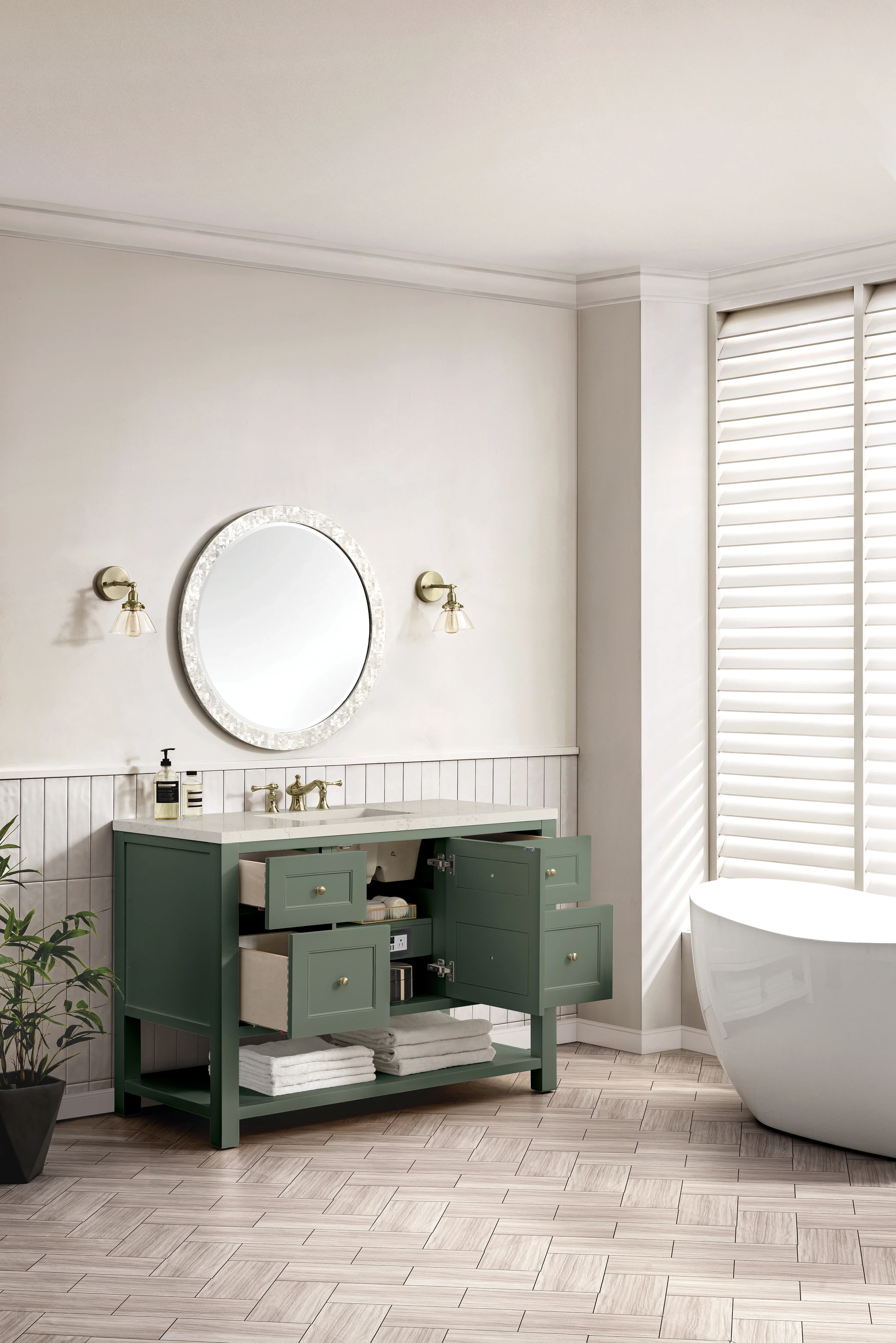 Breckenridge 48" Single Vanity, Smokey Celadon, w/ 3 CM Siberian Silestone Top
