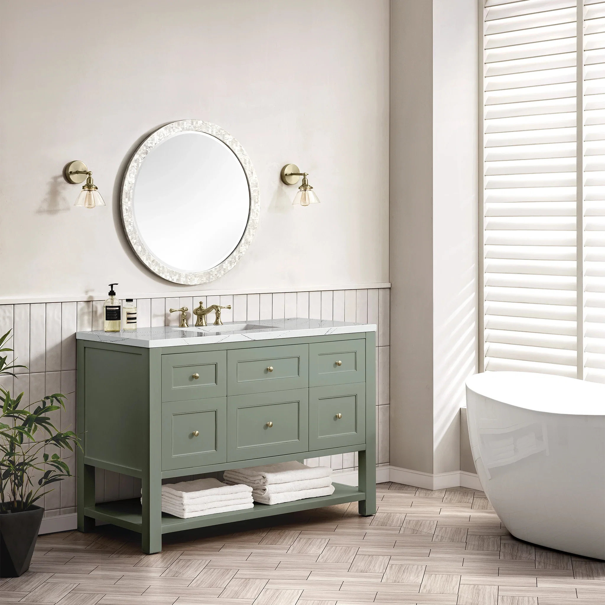 Breckenridge 48" Single Vanity, Smokey Celadon w/ 3 CM Ethereal Noctis Top w/FreePower Wireless Charger