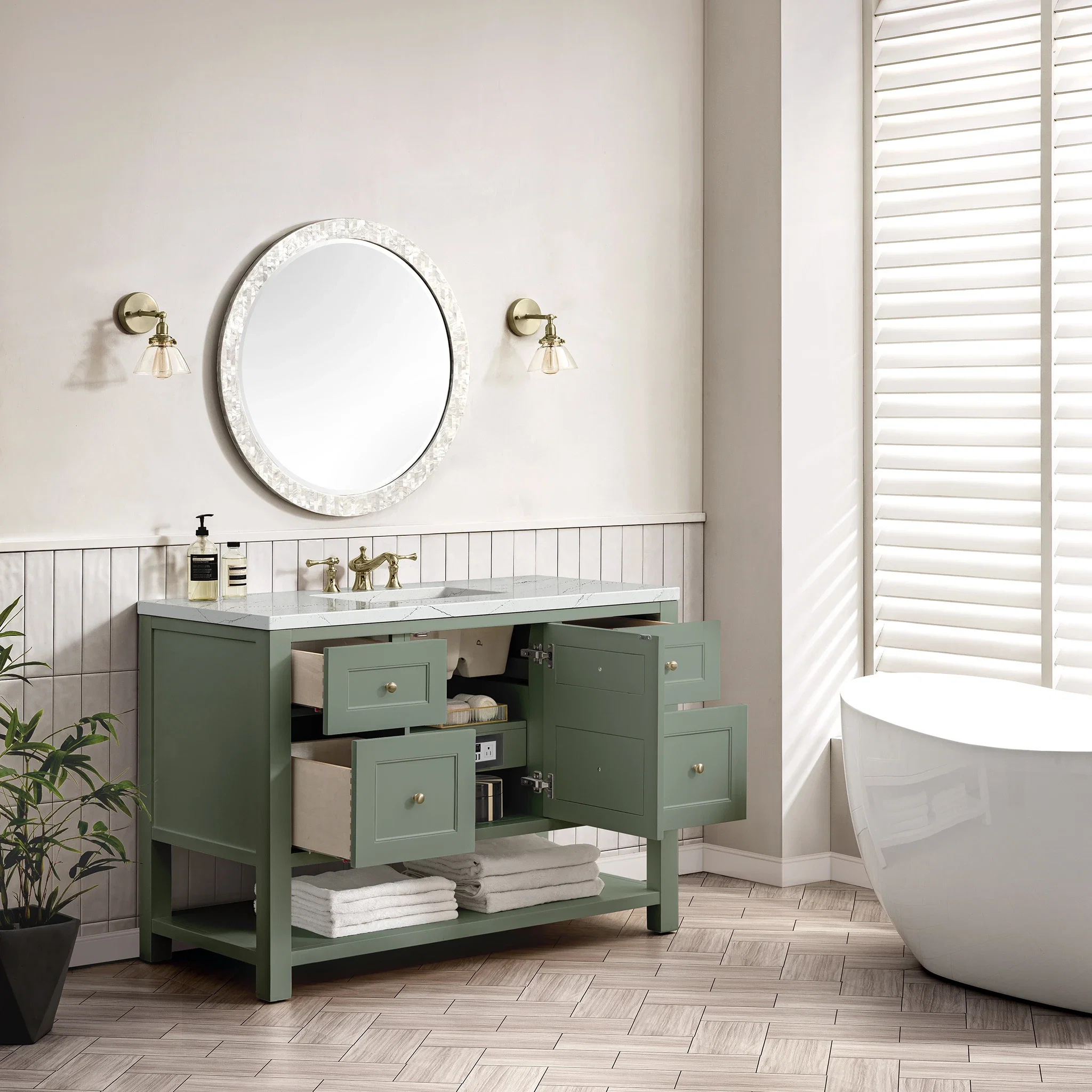 Breckenridge 48" Single Vanity, Smokey Celadon w/ 3 CM Ethereal Noctis Top w/FreePower Wireless Charger