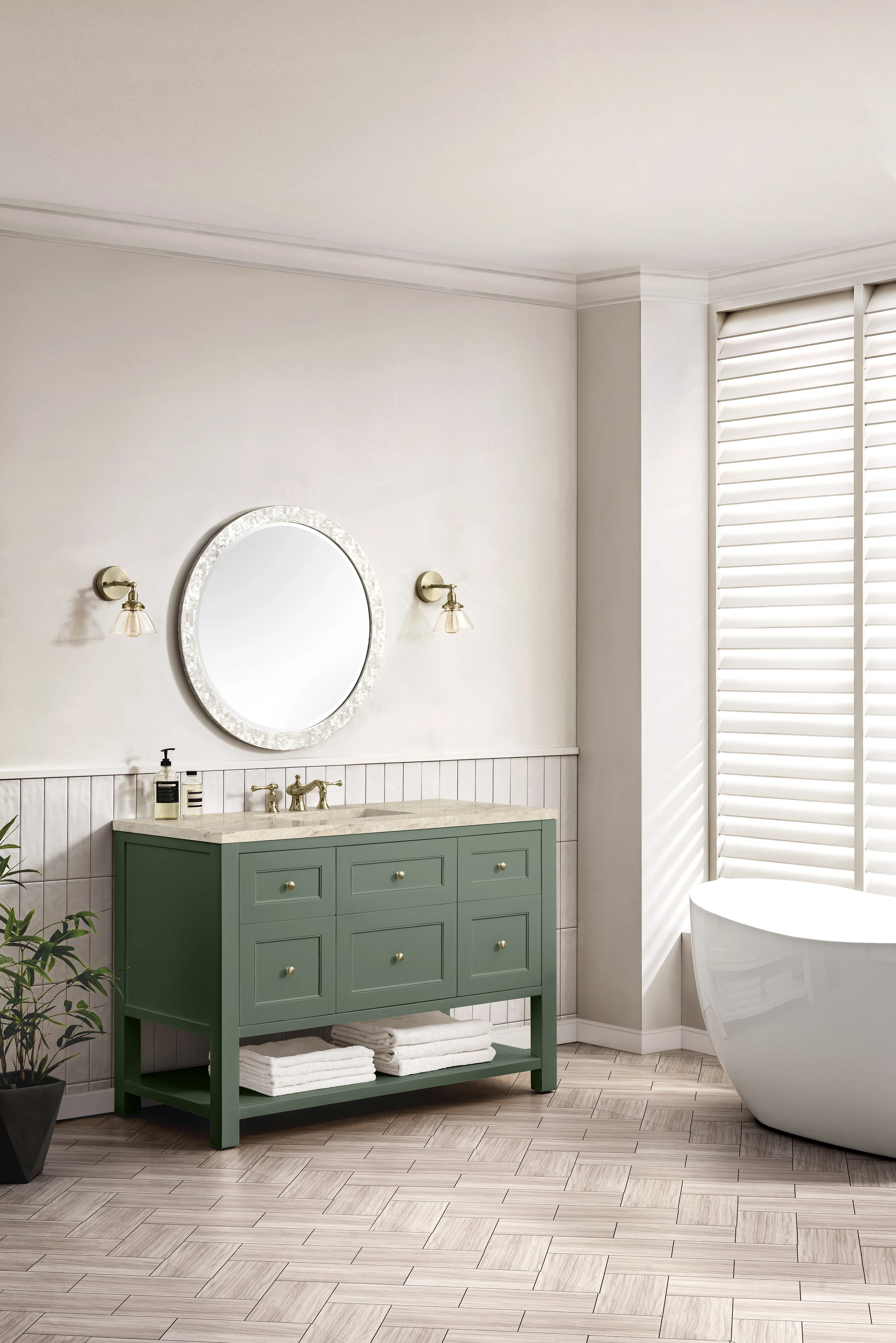 Breckenridge 48" Single Vanity, Smokey Celadon, w/ 3 CM Tajnar Eclos Top w/FreePower Wireless Charger