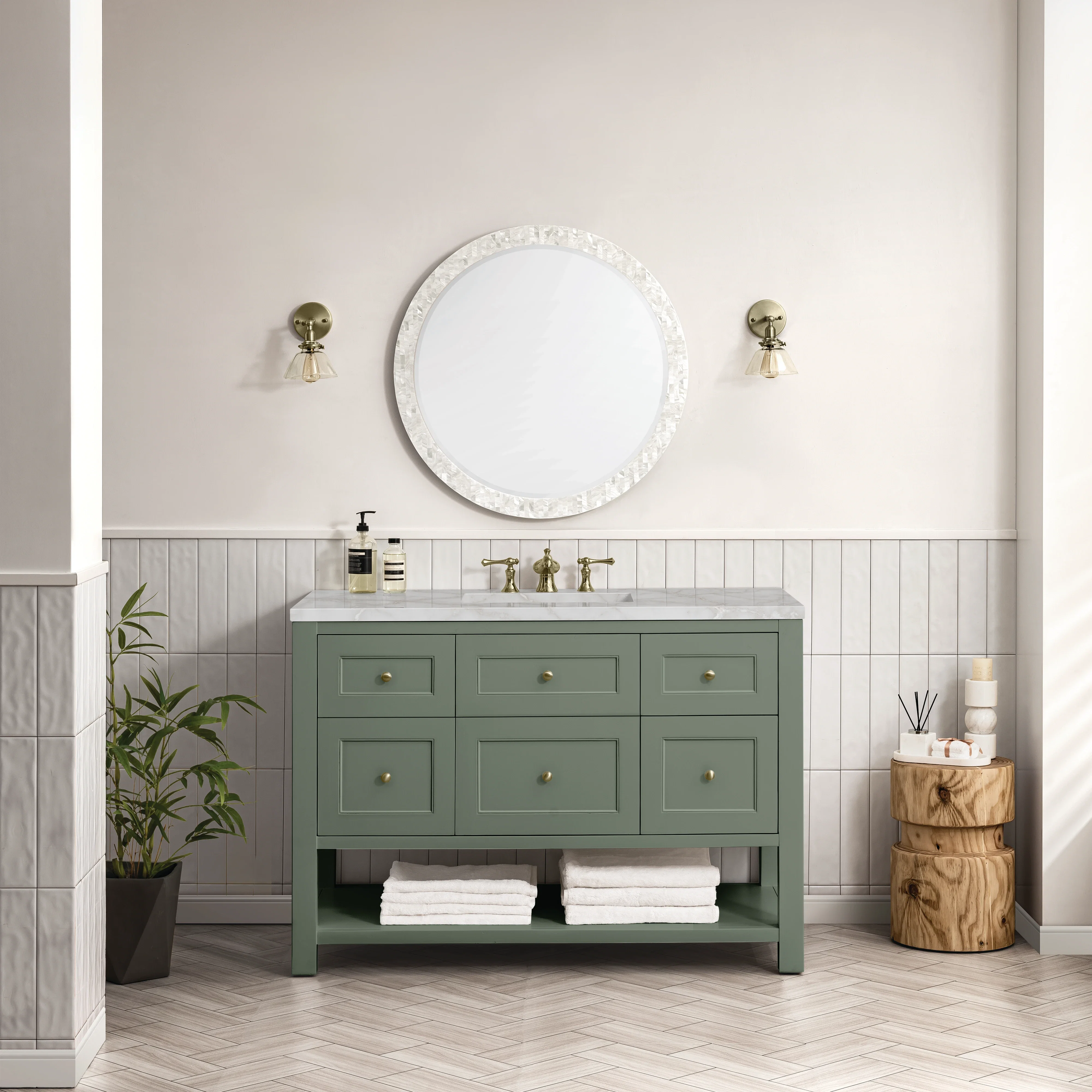 Breckenridge 48" Single Vanity, Smokey Celadon w/ 3 CM Victorian Silver Top w/FreePower Wireless Charger