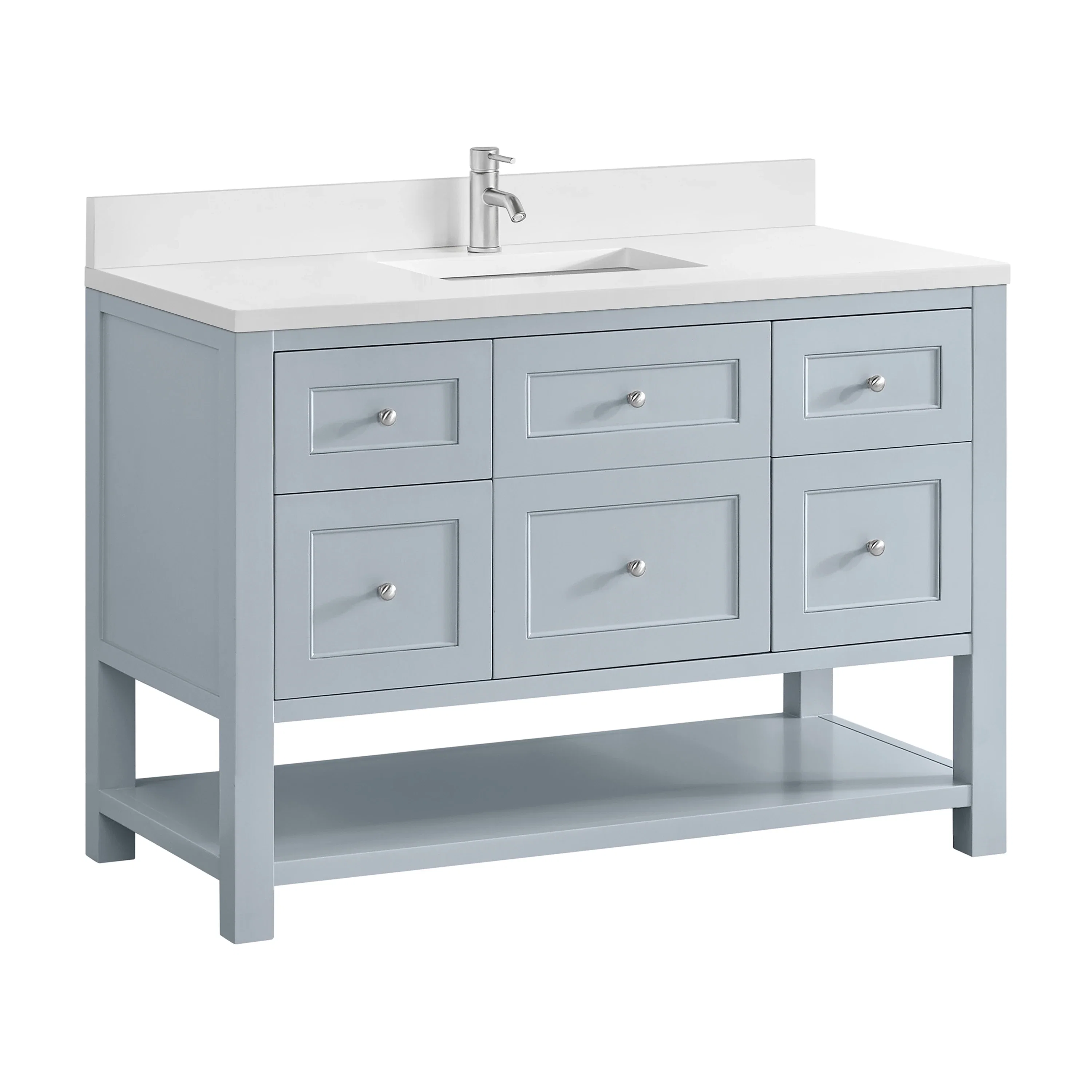Breckenridge 48" Single Vanity, Serenity Blue, w/ Single Hole 3 CM White Zeus Quartz Top & Backsplash