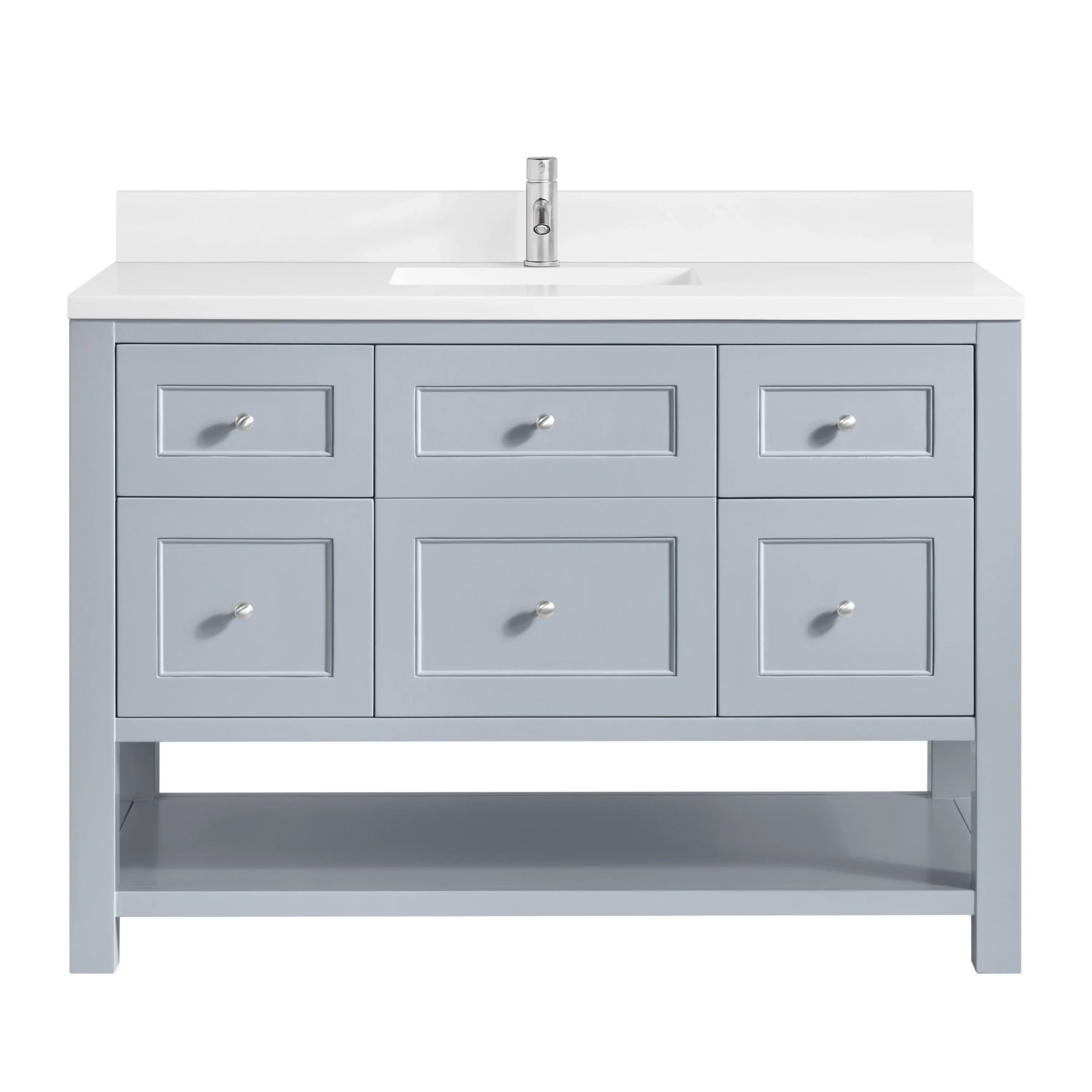 Breckenridge 48" Single Vanity, Serenity Blue, w/ Single Hole 3 CM White Zeus Quartz Top & Backsplash