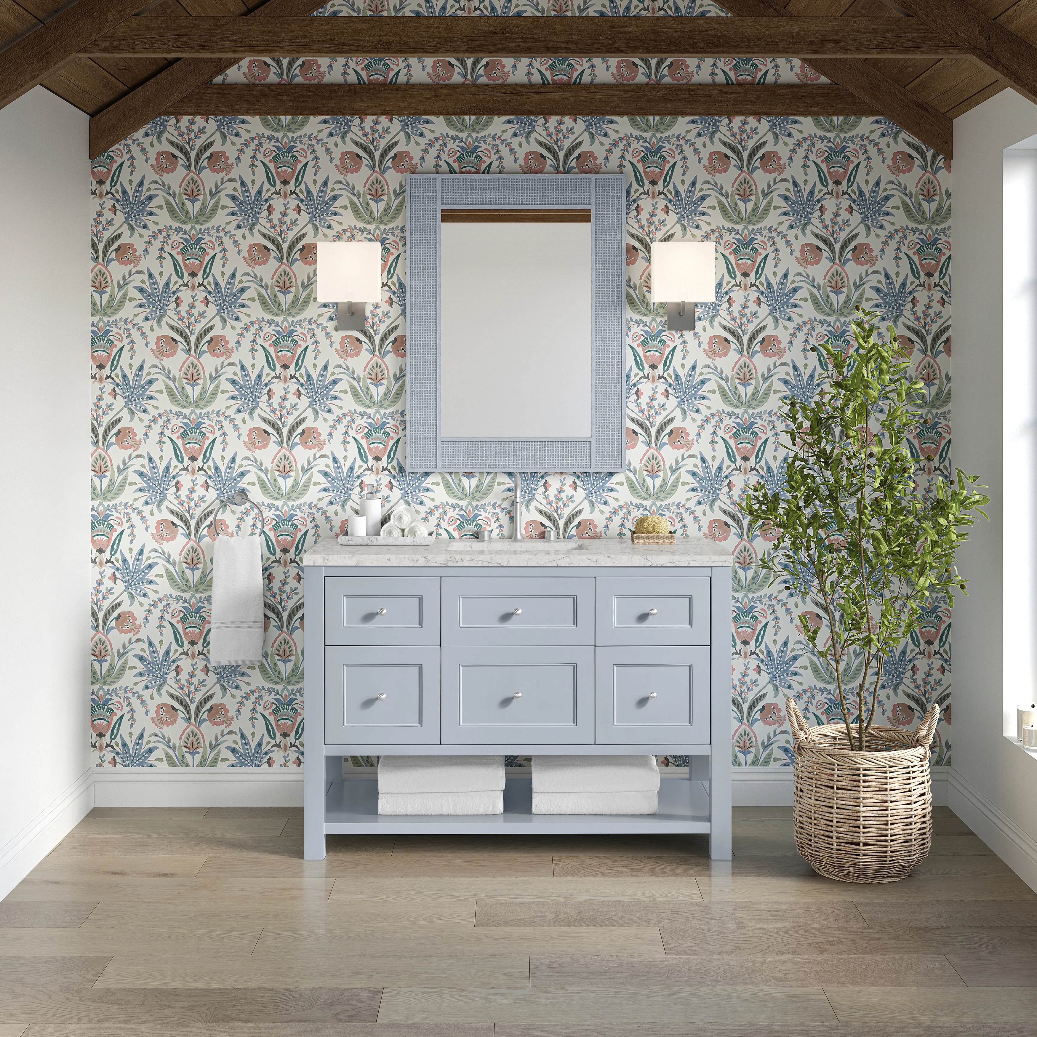 Breckenridge 48" Single Vanity, Serenity Blue, w/ 3 CM Eternal Jasmine Pearl Quartz Top