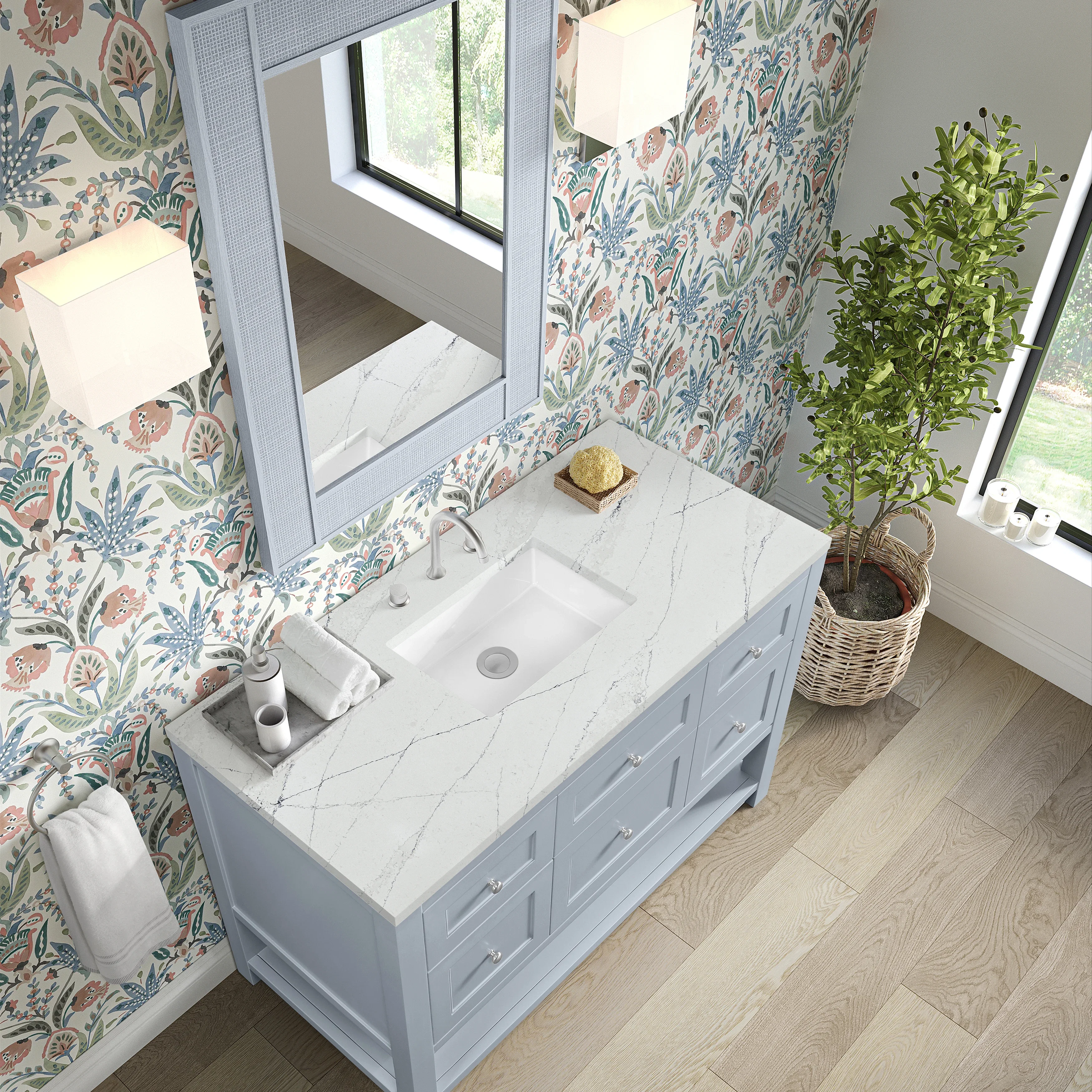Breckenridge 48" Single Vanity, Serenity Blue, w/ 3 CM Ethereal Noctis Quartz Top