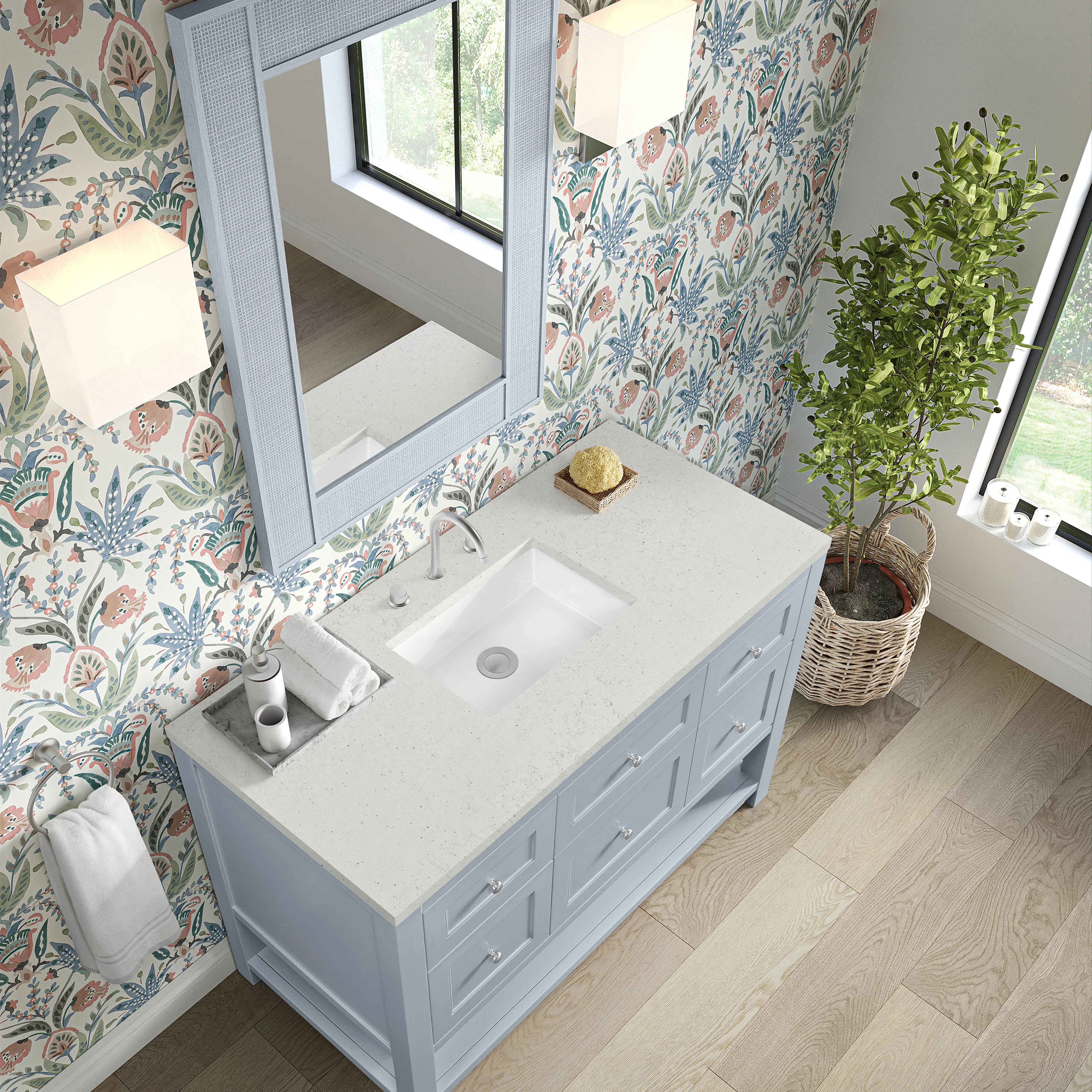 Breckenridge 48" Single Vanity, Serenity Blue, w/ 3 CM Lime Delight Quartz Top