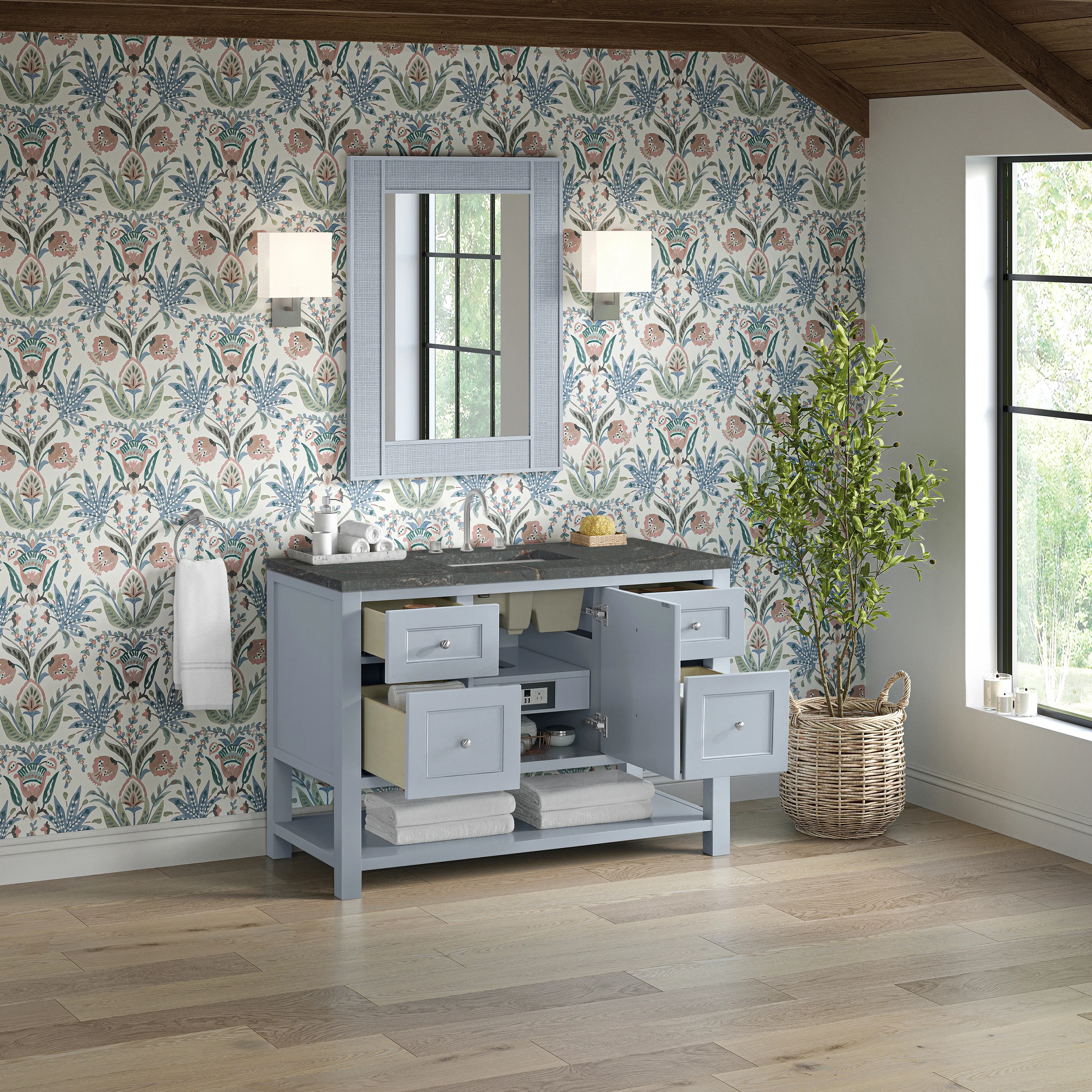 Breckenridge 48" Single Vanity, Serenity Blue, w/ 3 CM Parisien Bleu Quartz Top