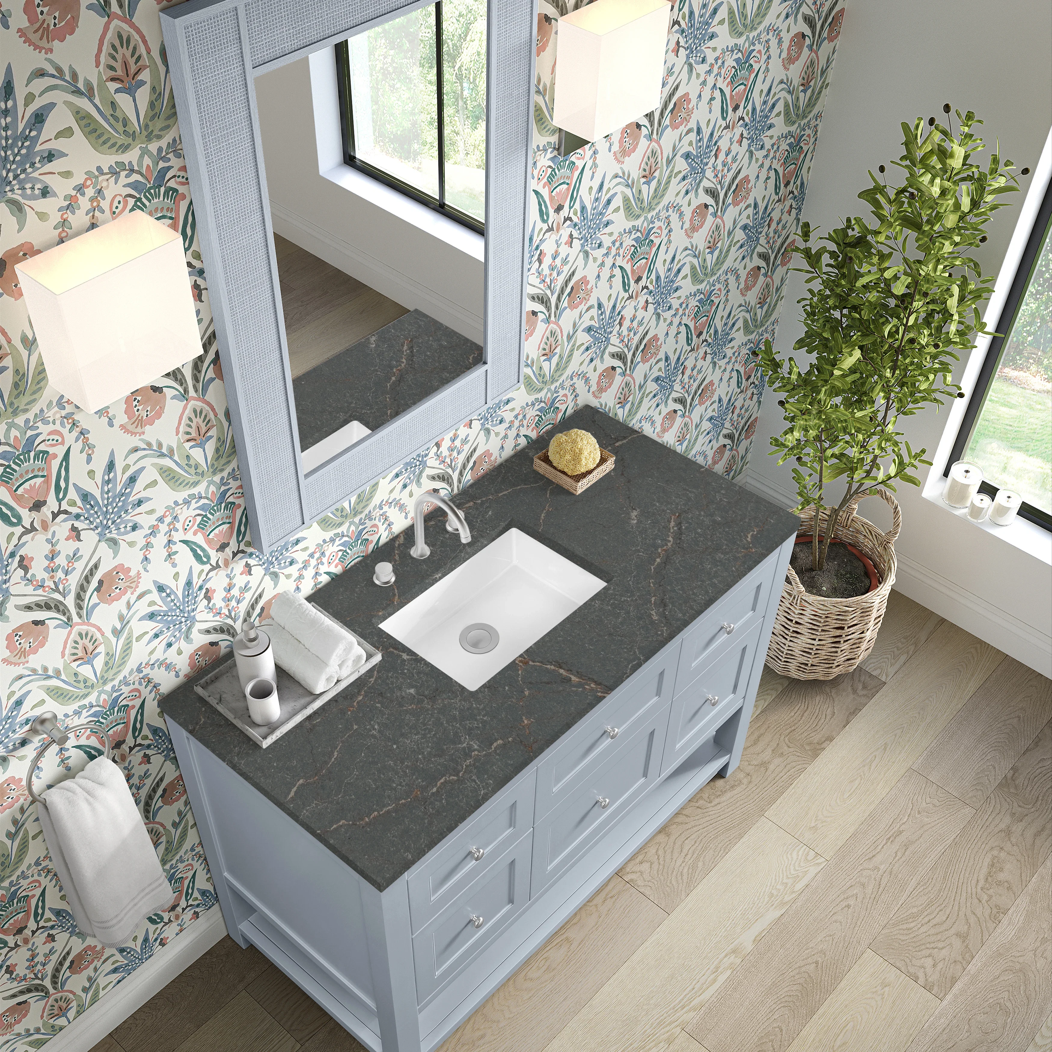 Breckenridge 48" Single Vanity, Serenity Blue, w/ 3 CM Parisien Bleu Quartz Top