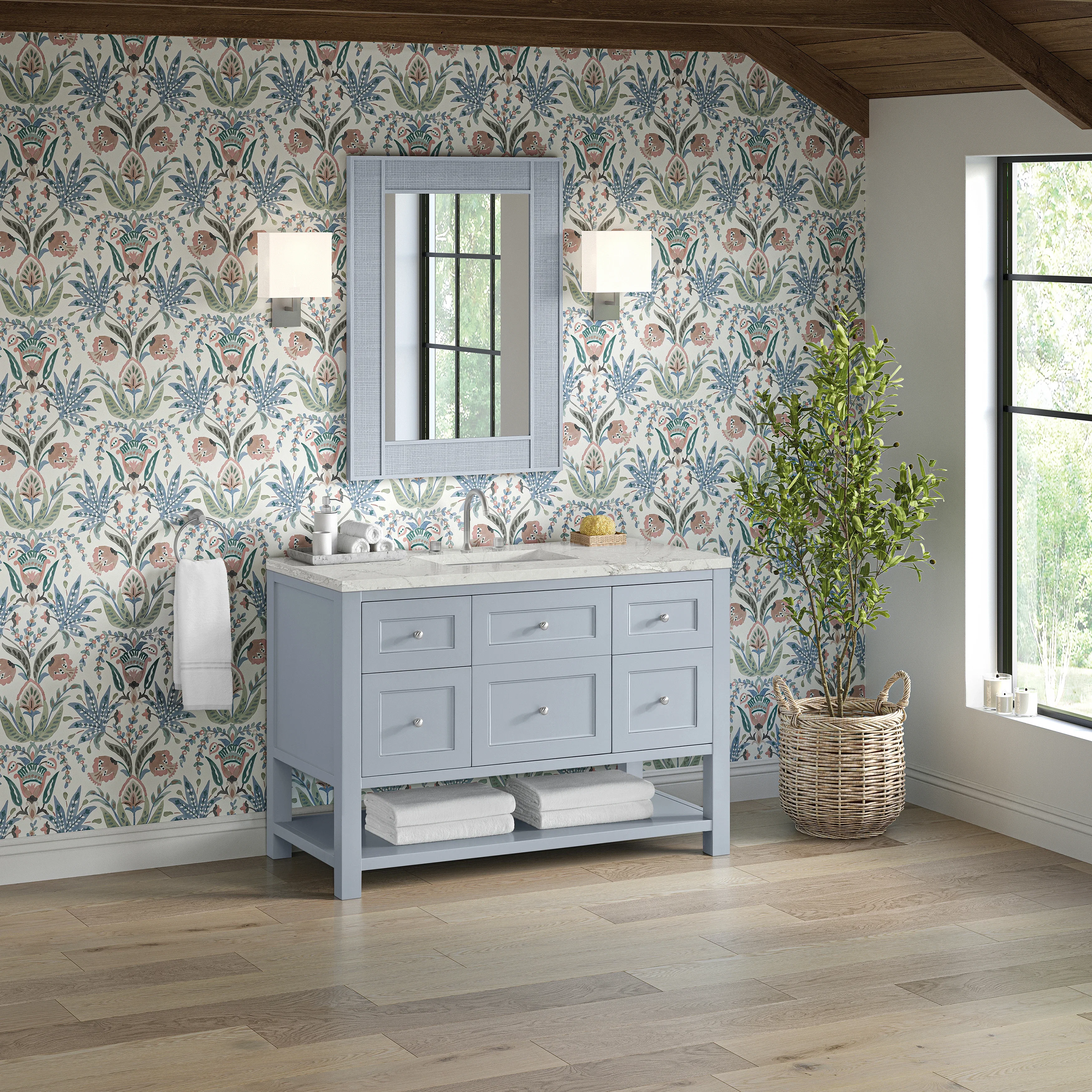 Breckenridge 48" Single Vanity, Serenity Blue, w/ 3 CM Victorian Silver Quartz Top