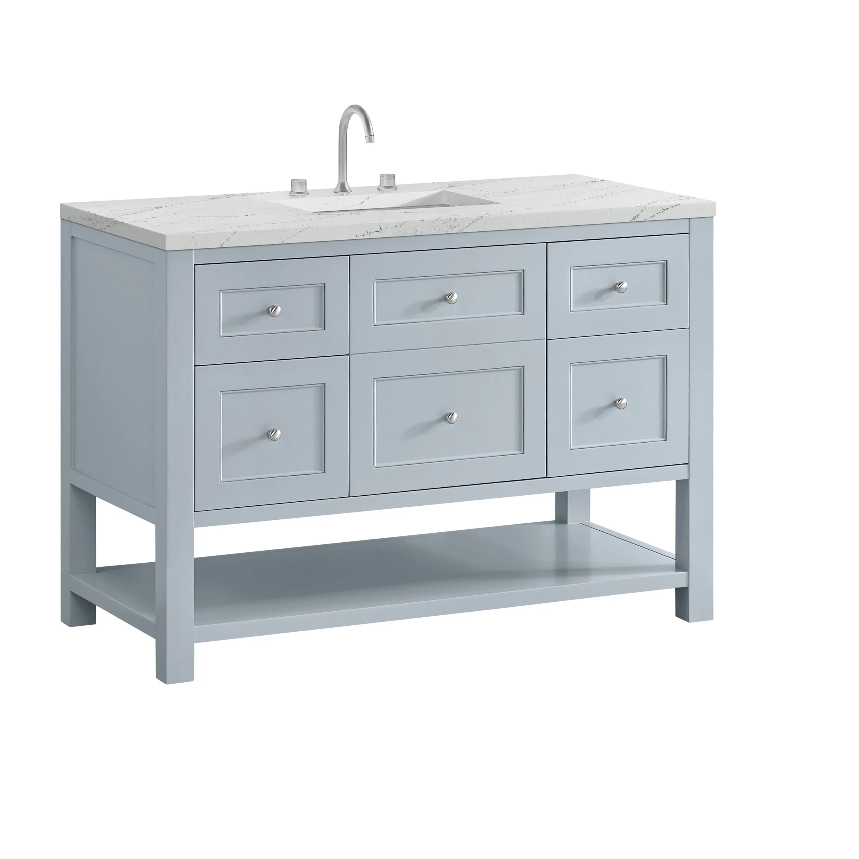 Breckenridge 48" Single Vanity, Serenity Blue, w/ 3 CM Ethereal Noctis Quartz Top w/FreePower Wireless Charger