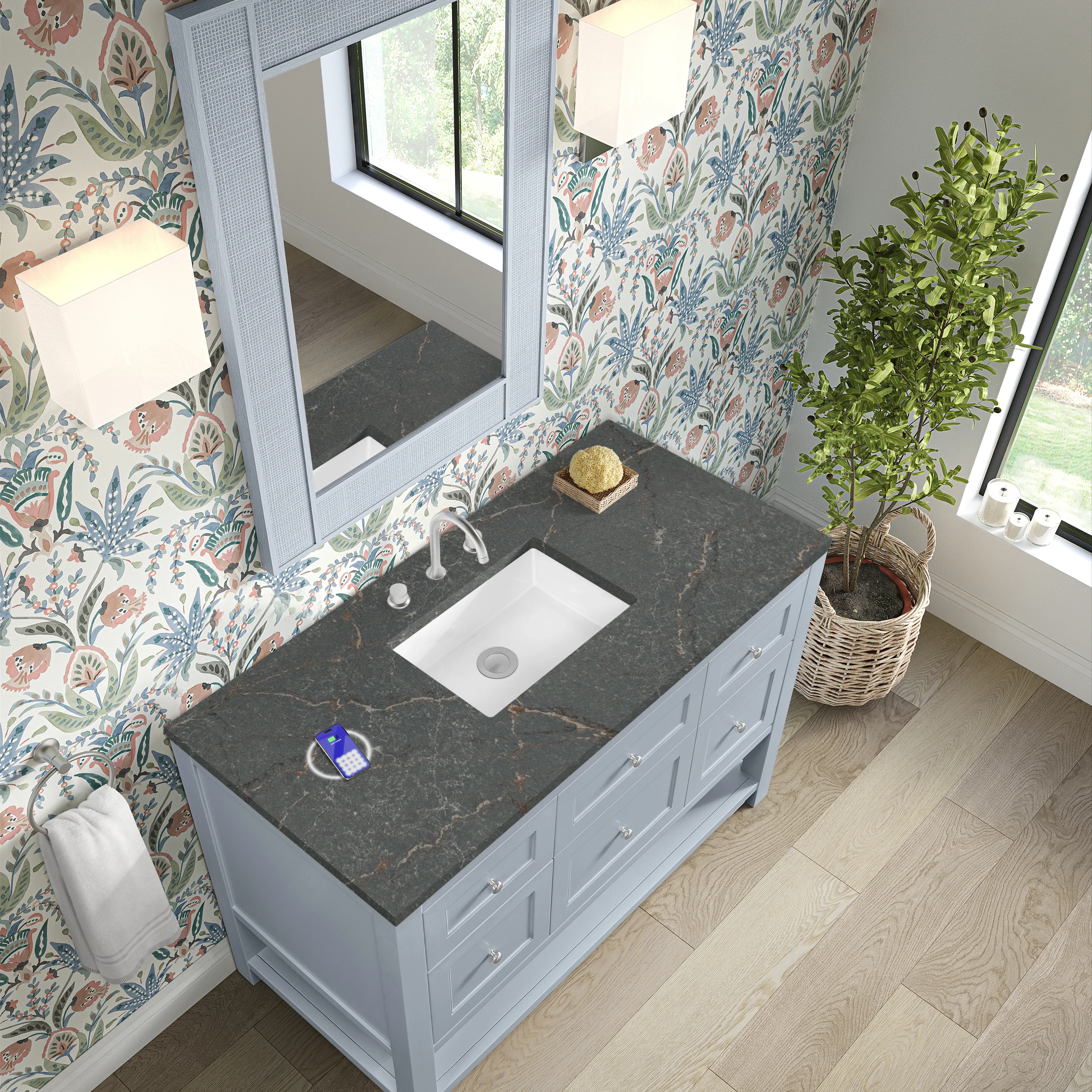Breckenridge 48" Single Vanity, Serenity Blue, w/ 3 CM Parisien Bleu Quartz Top w/FreePower Wireless Charger