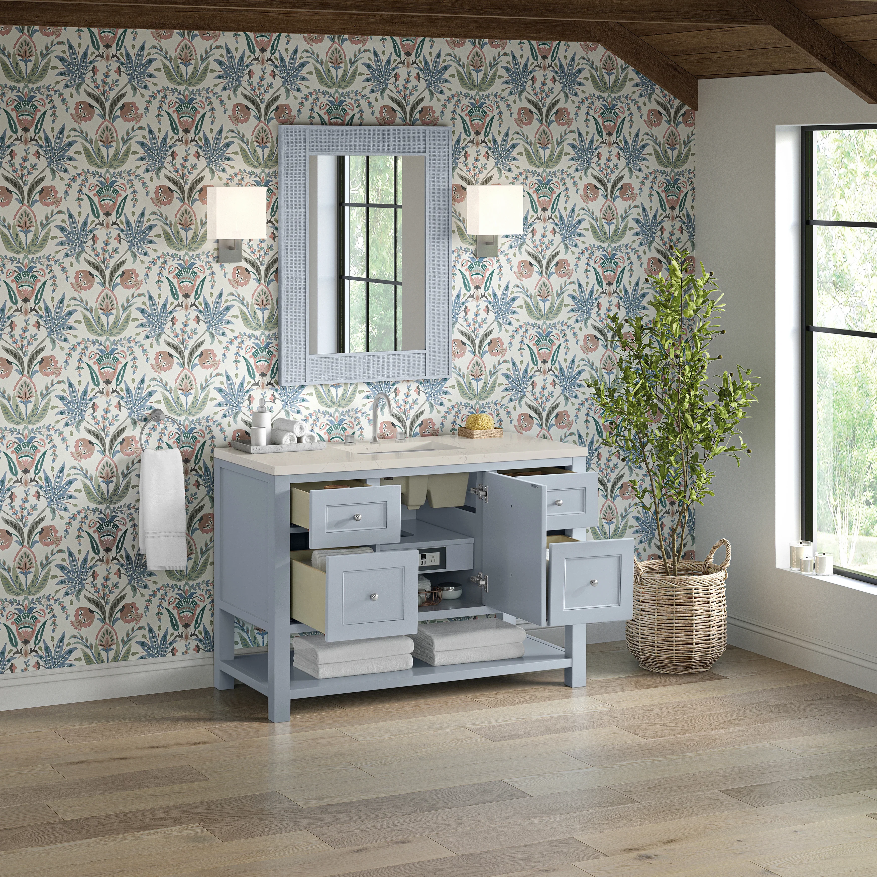 Breckenridge 48" Single Vanity, Serenity Blue, w/ 3 CM Siberian Silestone Top w/FreePower Wireless Charger