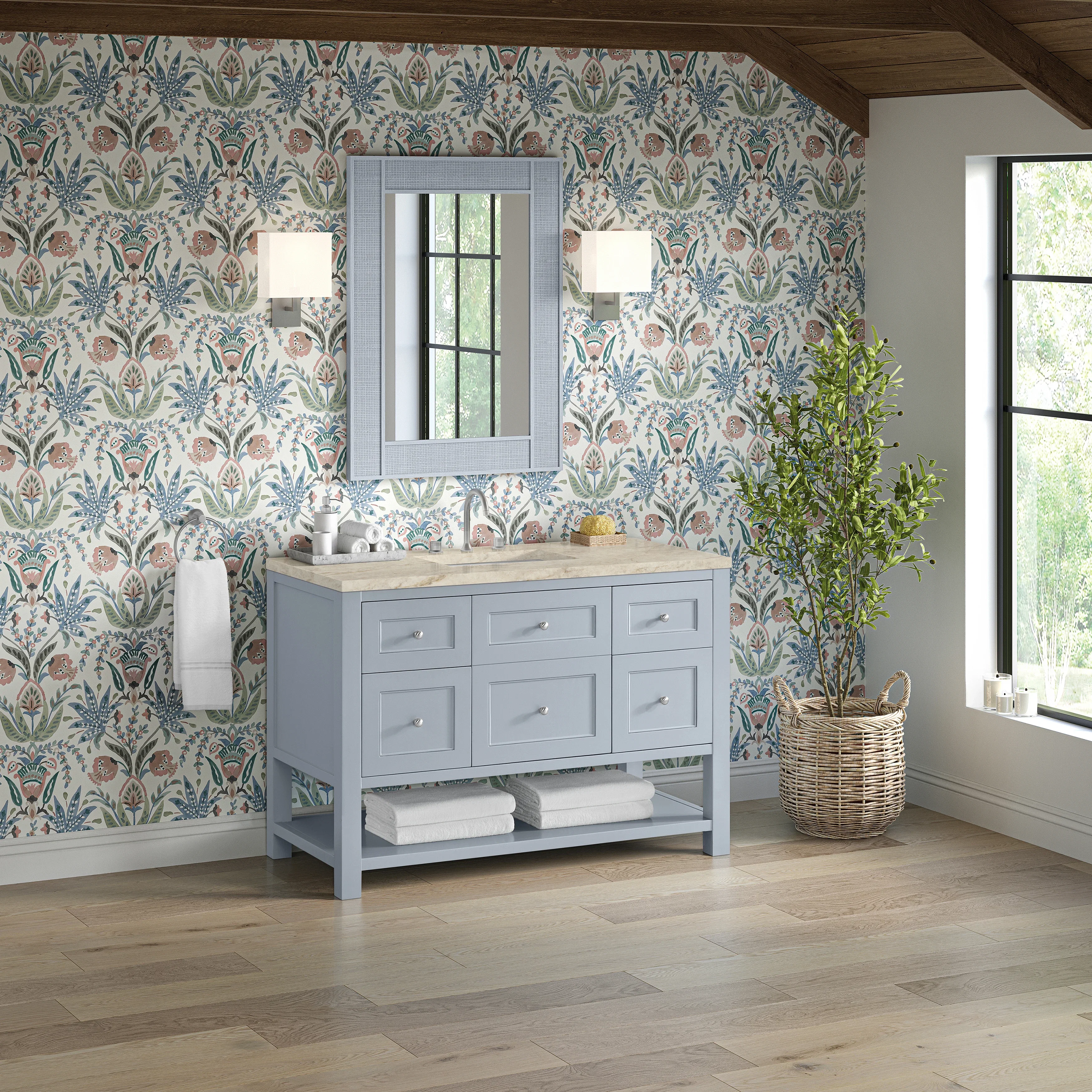 Breckenridge 48" Single Vanity, Serenity Blue, w/ 3 CM Tajnar Eclos Top w/FreePower Wireless Charger