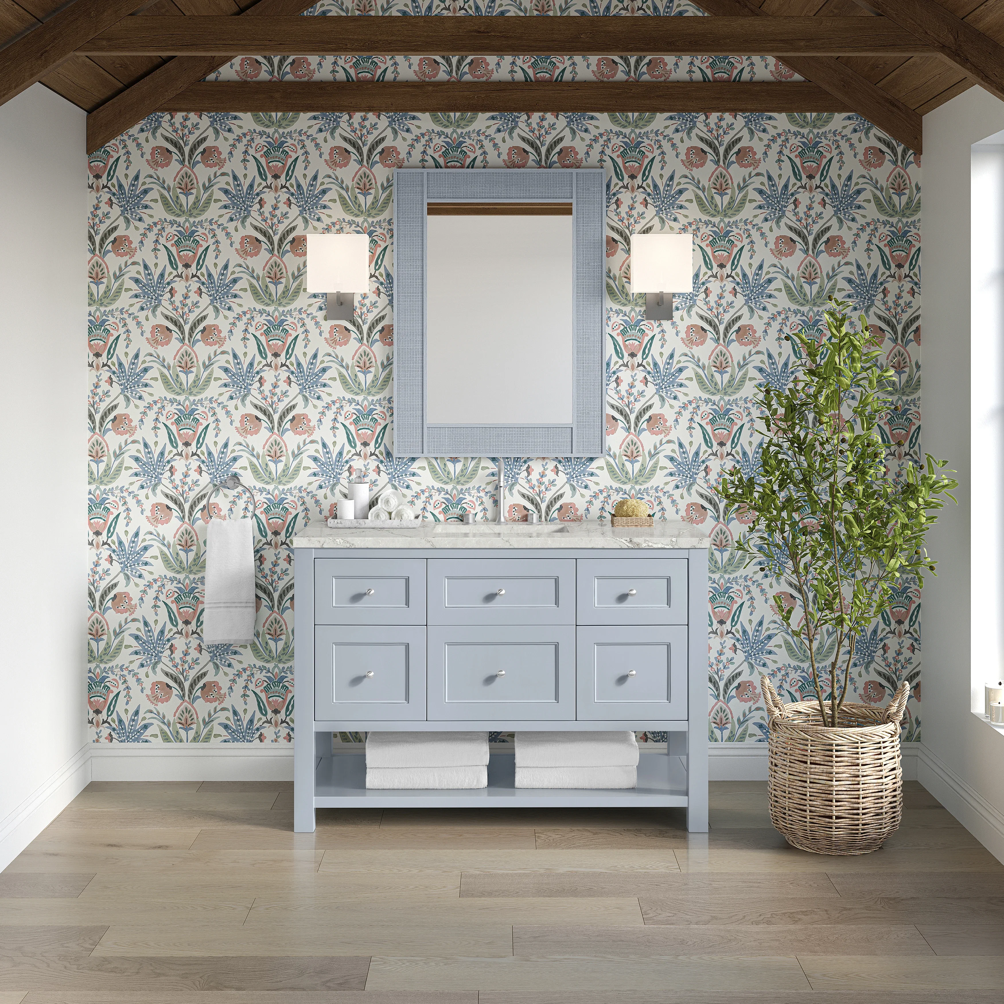 Breckenridge 48" Single Vanity, Serenity Blue, w/ 3 CM Victorian Silver Quartz Top w/FreePower Wireless Charger