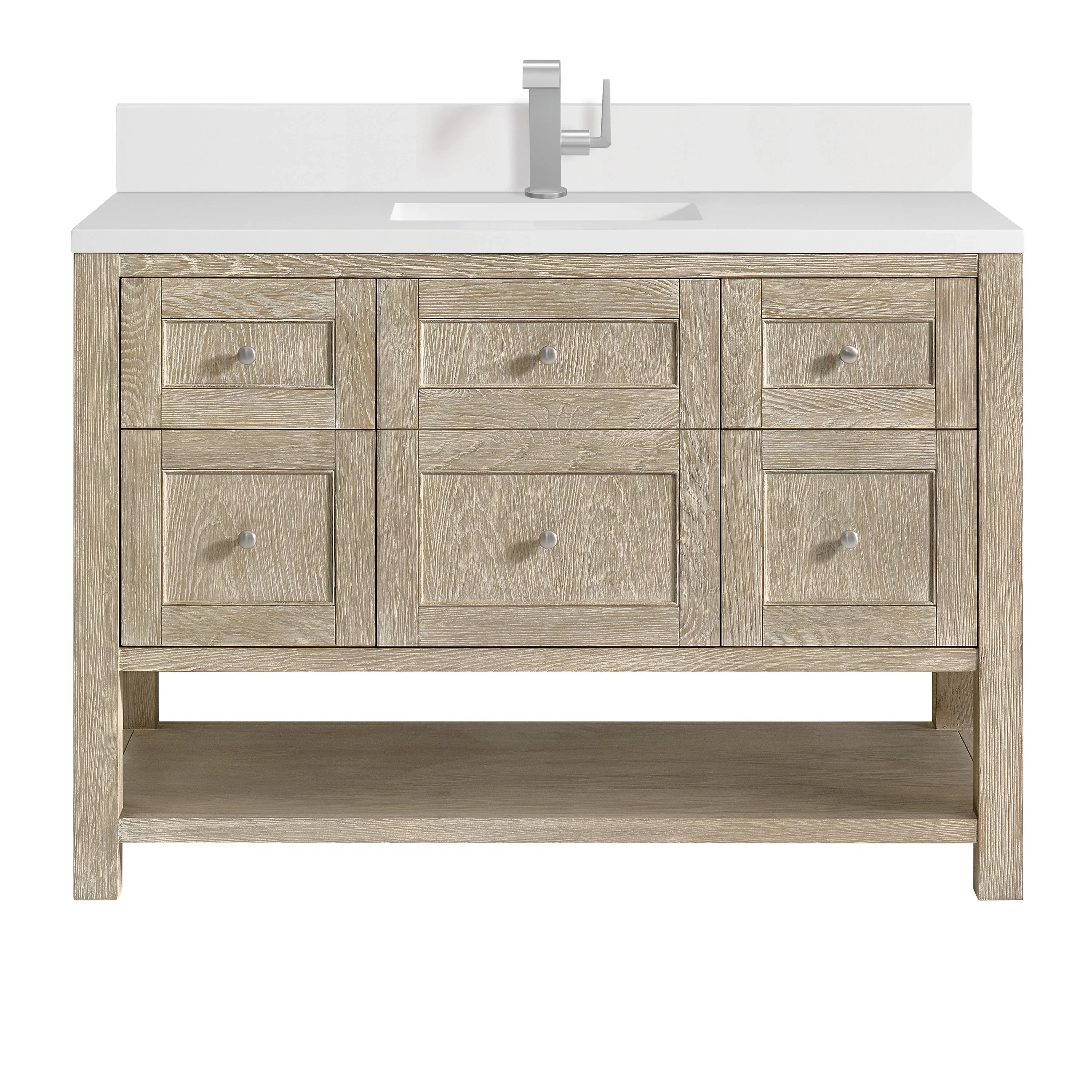 Breckenridge 48" Single Vanity, Whitewashed Oak w/ Single Hole 3CM White Zeus Silestone Top & Backsplash