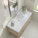 Breckenridge 48" Single Vanity, Whitewashed Oak w/ 3 CM Carrara White Marble Top
