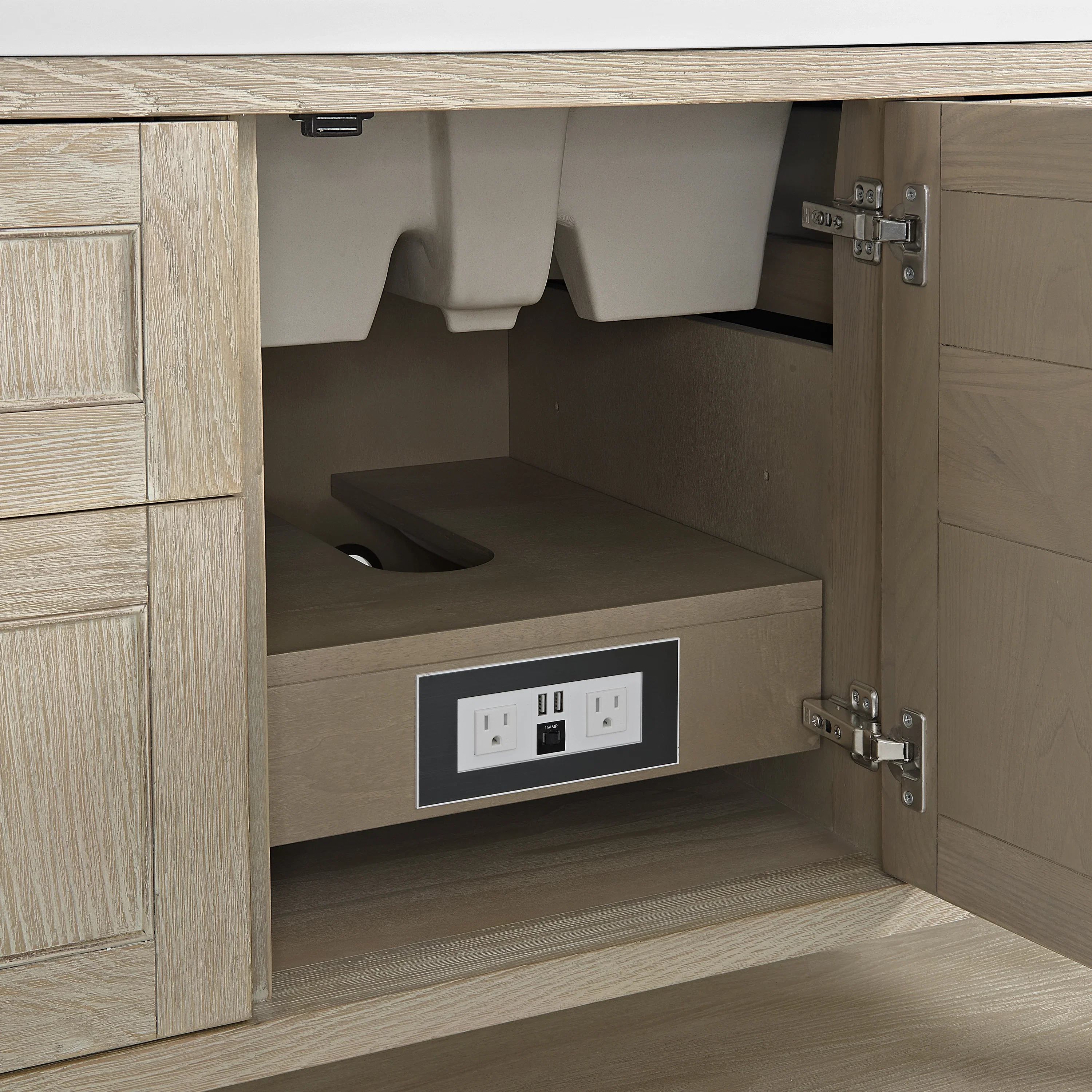 Breckenridge 48" Single Vanity, Whitewashed Oak w/ 3 CM Eternal Jasmine Pearl Silestone Top