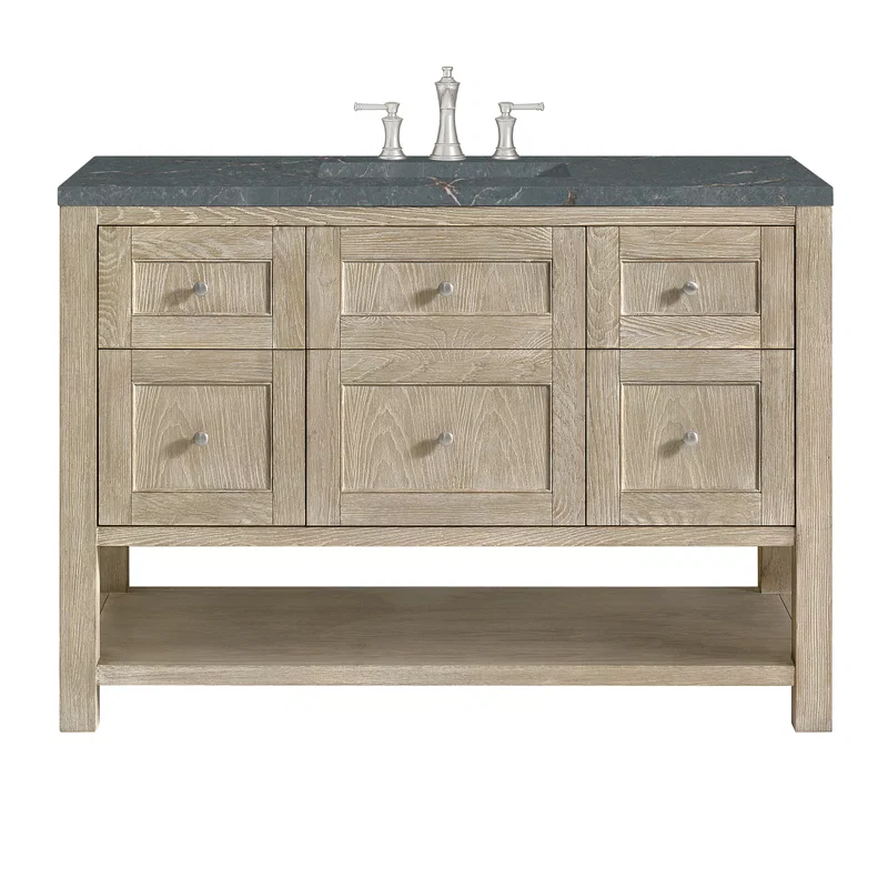 Breckenridge 48" Single Vanity, Whitewashed Oak w/ 3 CM Parisien Bleu Silestone Top
