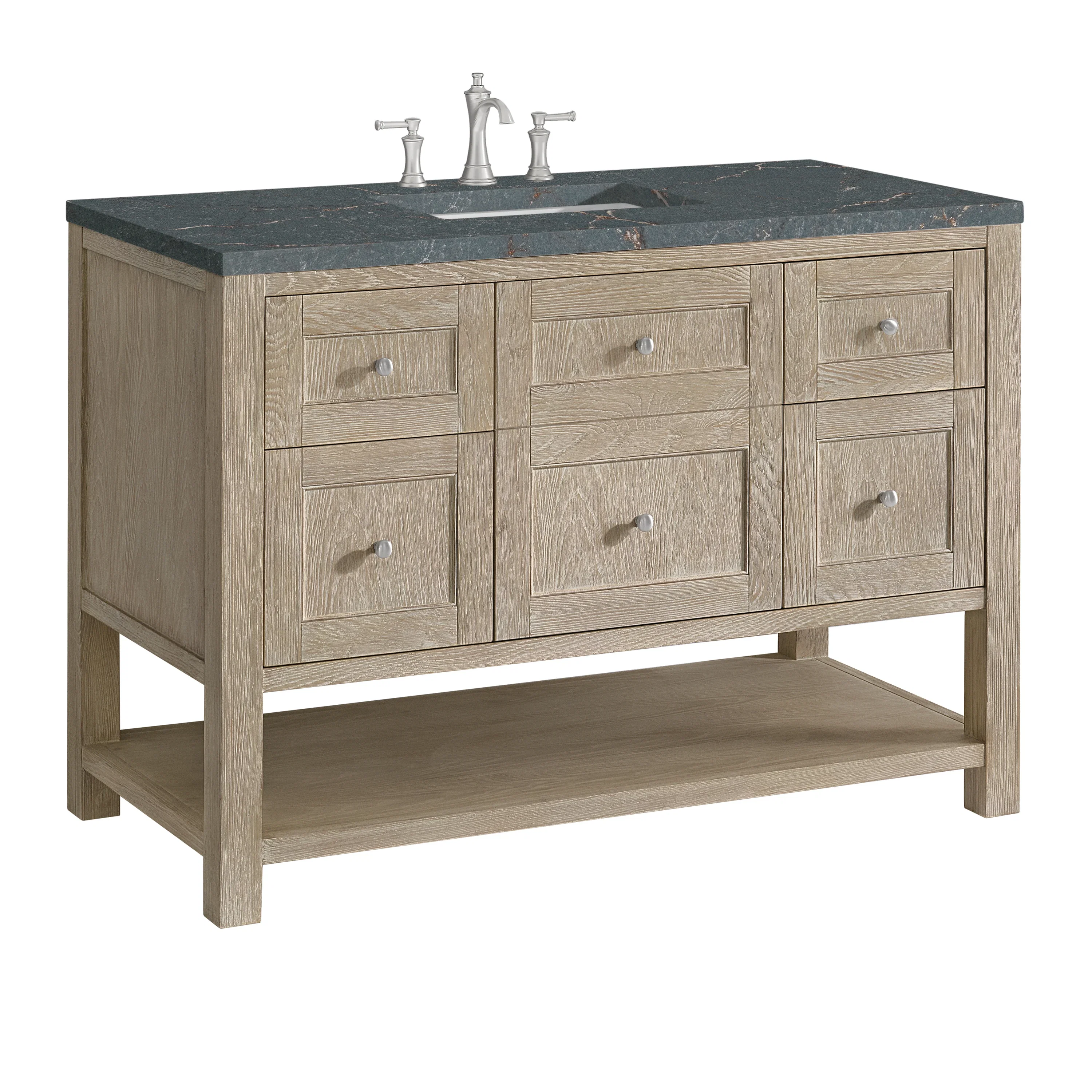 Breckenridge 48" Single Vanity, Whitewashed Oak w/ 3 CM Parisien Bleu Silestone Top