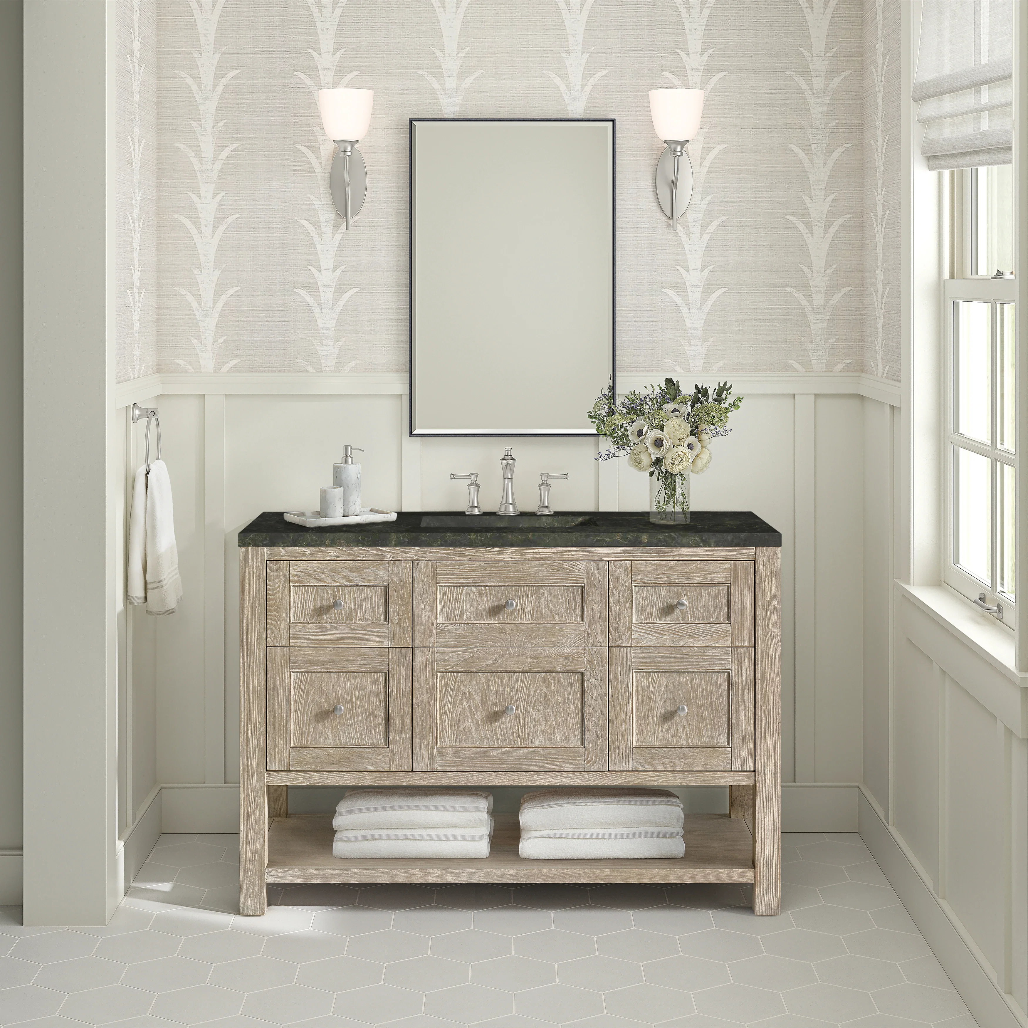 Breckenridge 48" Single Vanity, Whitewashed Oak, w/ 3 CM Phantome Eclos Top
