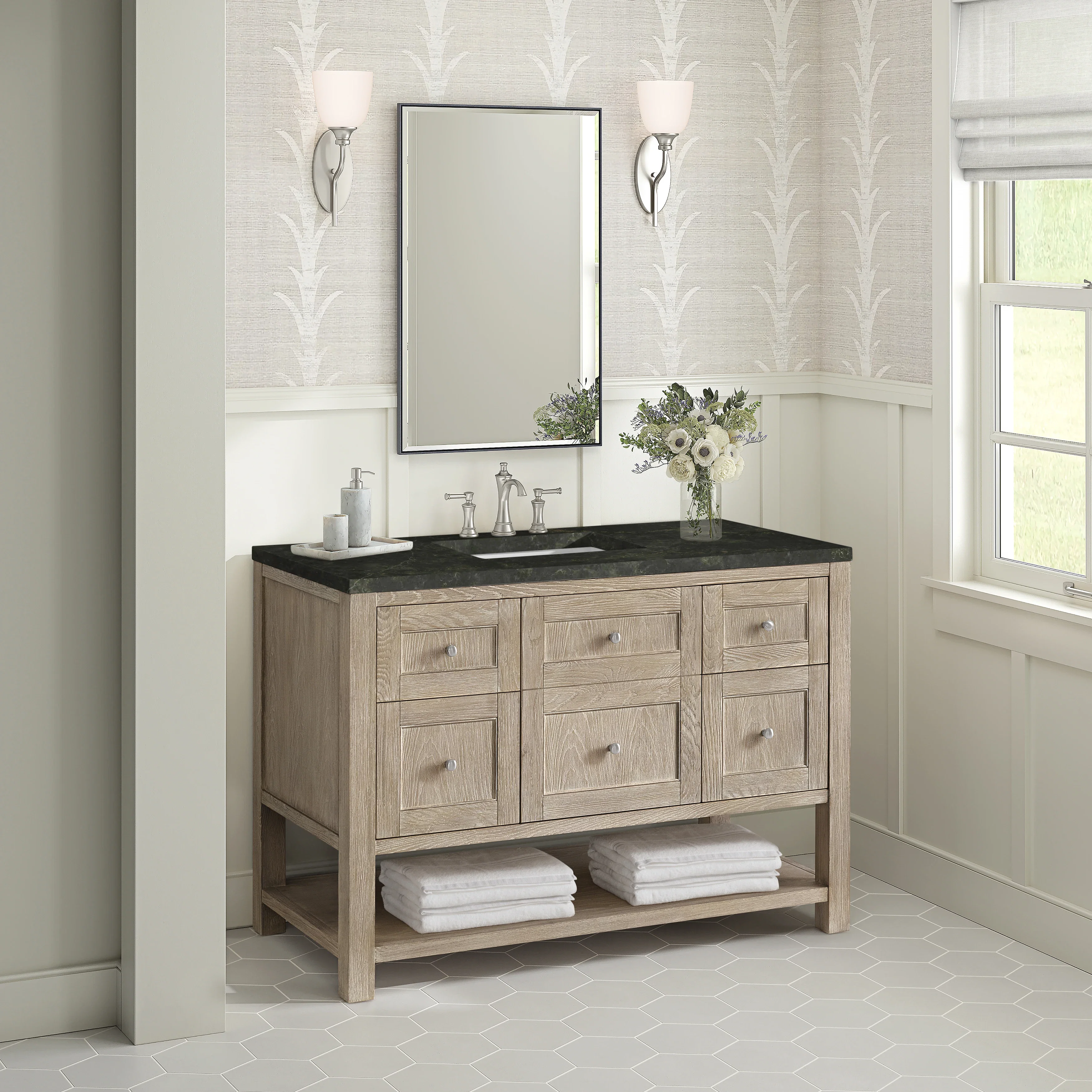 Breckenridge 48" Single Vanity, Whitewashed Oak, w/ 3 CM Phantome Eclos Top