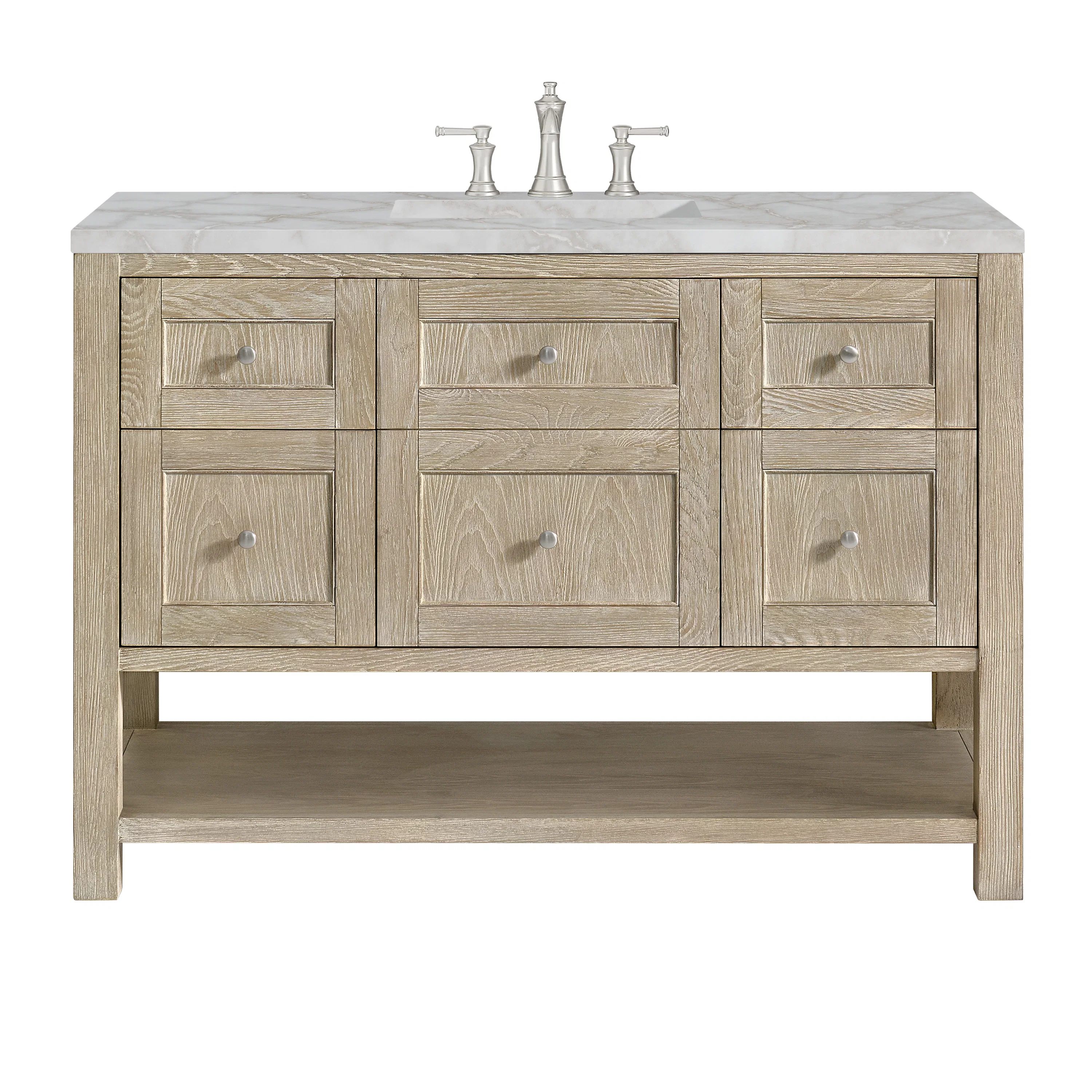 Breckenridge 48" Single Vanity, Whitewashed Oak w/ 3 CM Victorian Silver Silestone Top