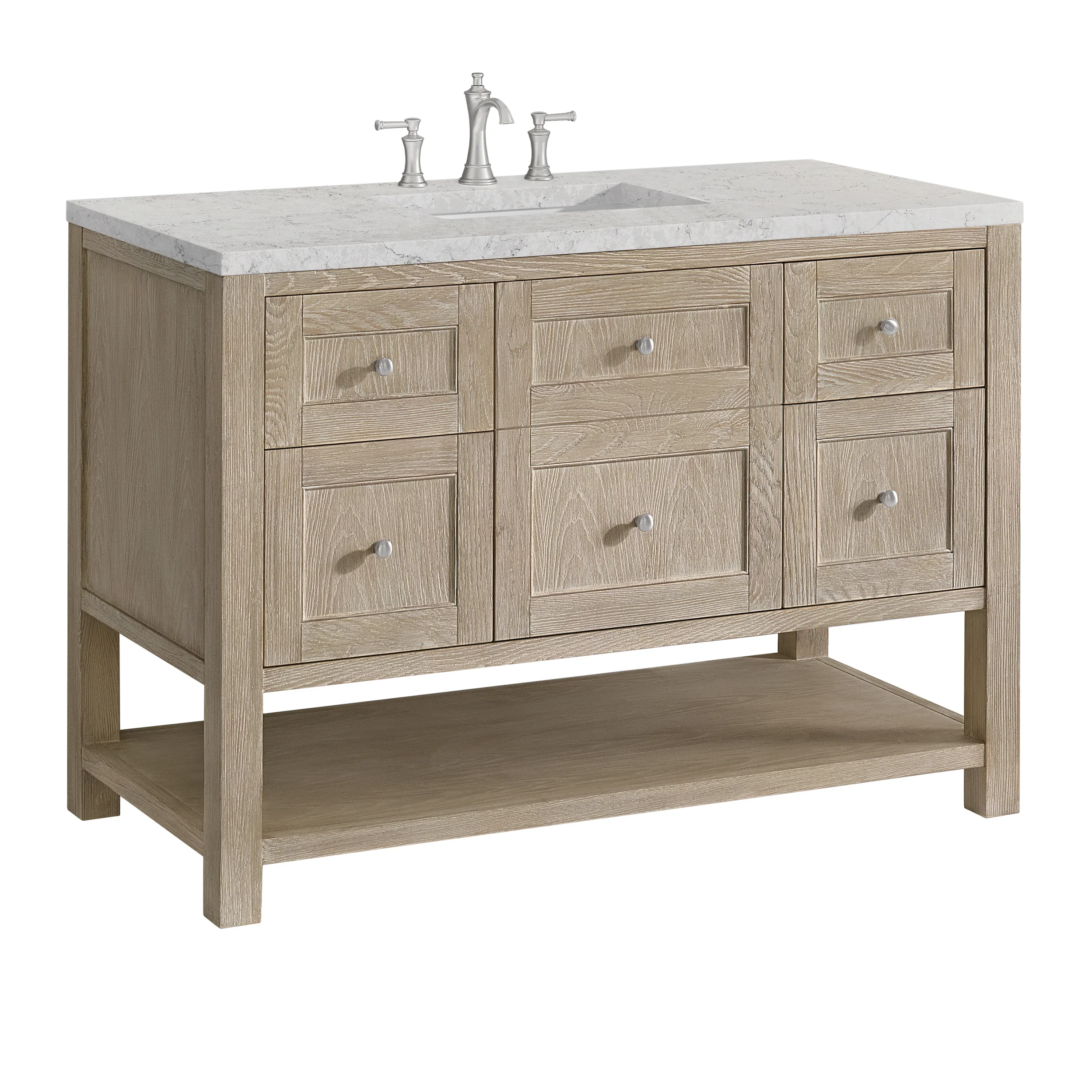 Breckenridge 48" Single Vanity, Whitewashed Oak w/ 3 CM Eternal Jasmine Pearl Silestone Top w/FreePower Wireless Charger
