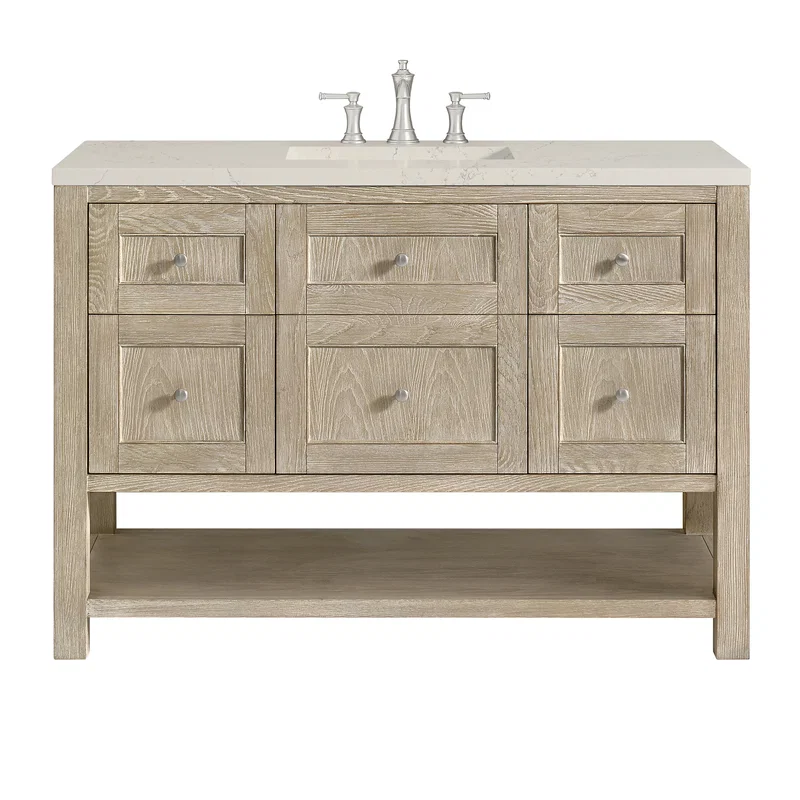 Breckenridge 48" Single Vanity, Whitewashed Oak, w/ 3 CM Siberian Silestone Top w/FreePower Wireless Charger