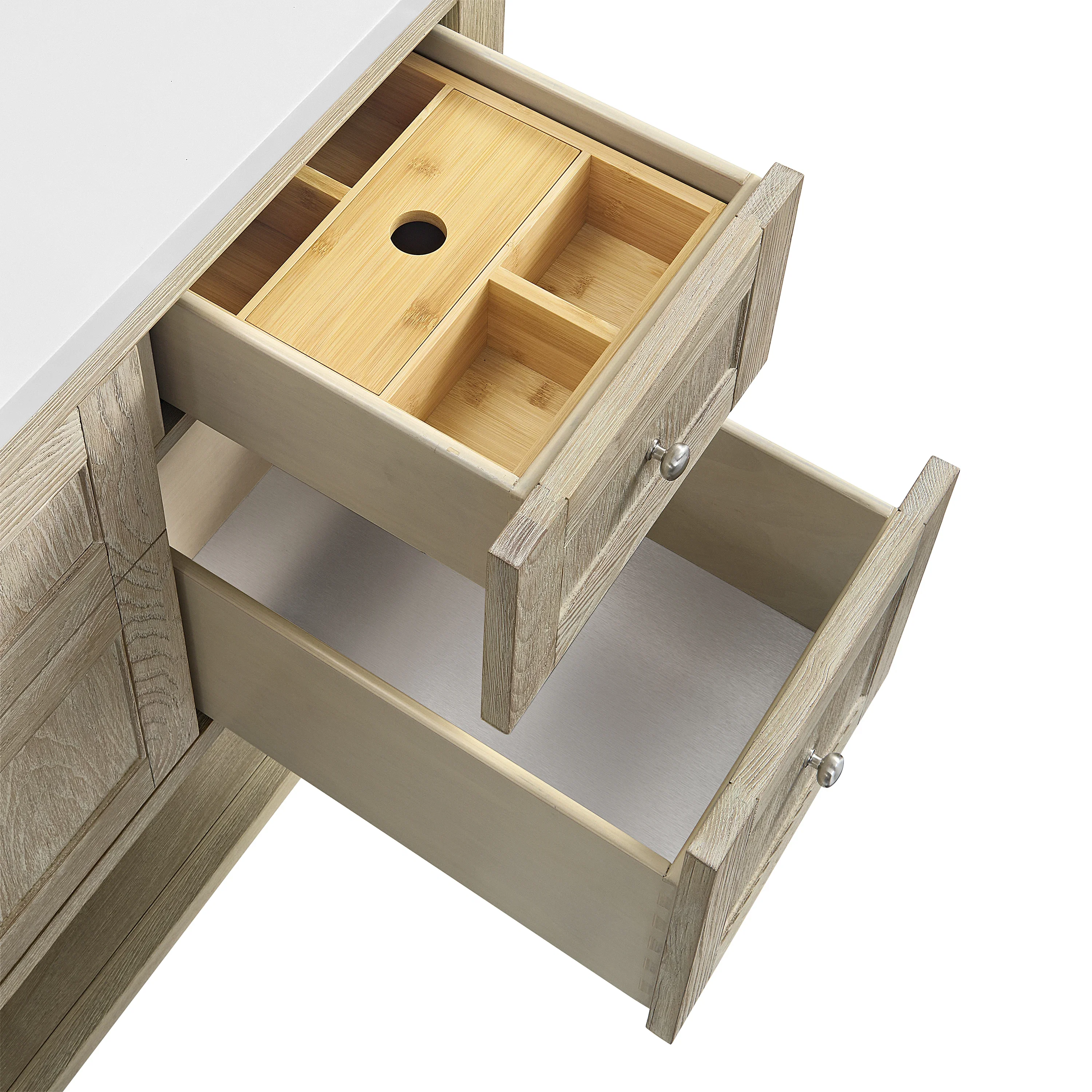 Breckenridge 48" Single Vanity, Whitewashed Oak w/ 3 CM Victorian Silver Silestone Top w/FreePower Wireless Charger