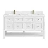 Breckenridge 60" Double Vanity, Bright White, w/ Single Hole 3 CM White Zeus Quartz Top & Backsplash