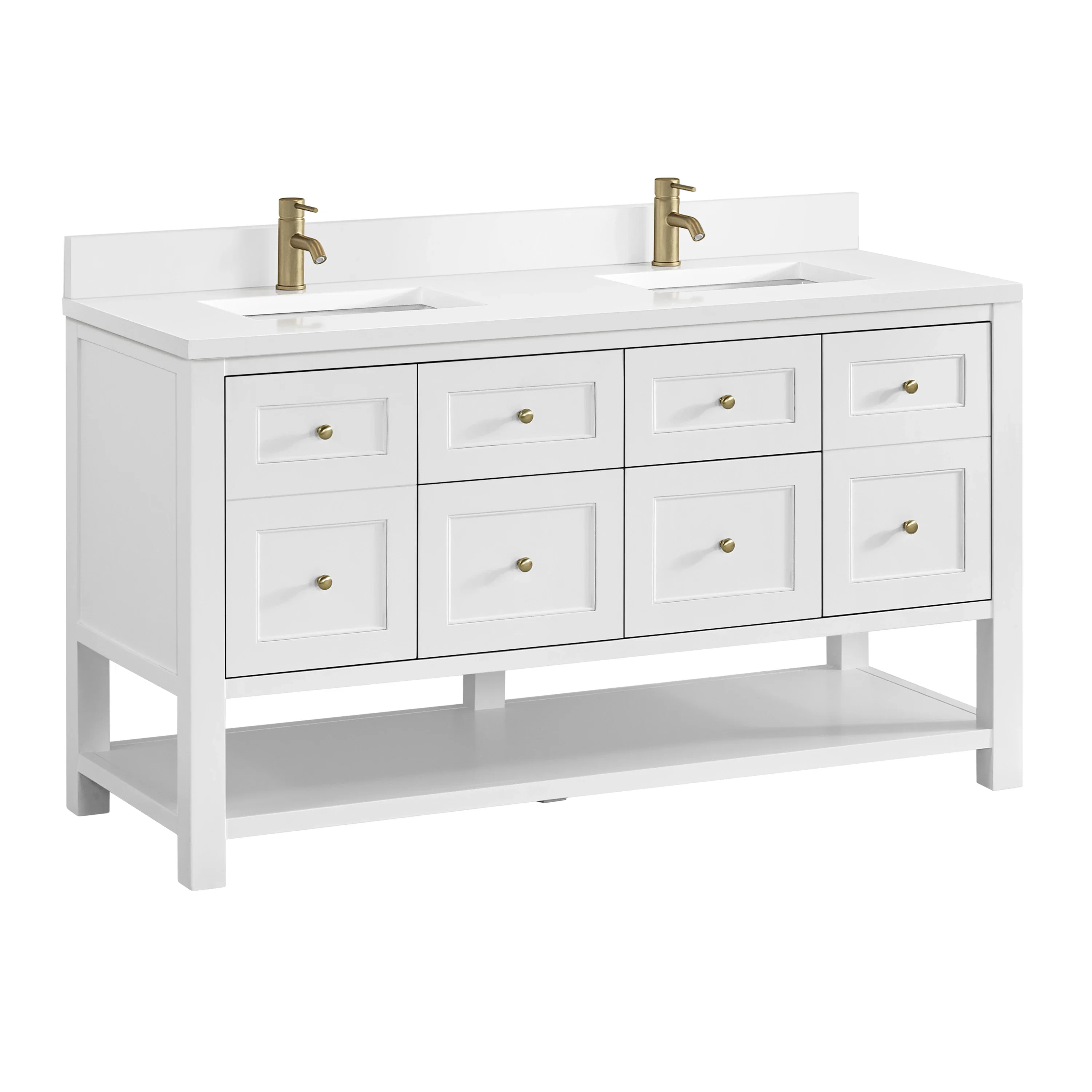 Breckenridge 60" Double Vanity, Bright White, w/ Single Hole 3 CM White Zeus Quartz Top & Backsplash
