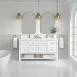 Breckenridge 60" Double Vanity, Bright White, w/ Single Hole 3 CM White Zeus Quartz Top & Backsplash