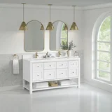 Breckenridge 60" Double Vanity, Bright White, w/ Single Hole 3 CM White Zeus Quartz Top & Backsplash