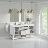 Breckenridge 60" Double Vanity, Bright White, w/ Single Hole 3 CM White Zeus Quartz Top & Backsplash