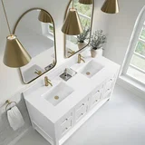 Breckenridge 60" Double Vanity, Bright White, w/ Single Hole 3 CM White Zeus Quartz Top & Backsplash