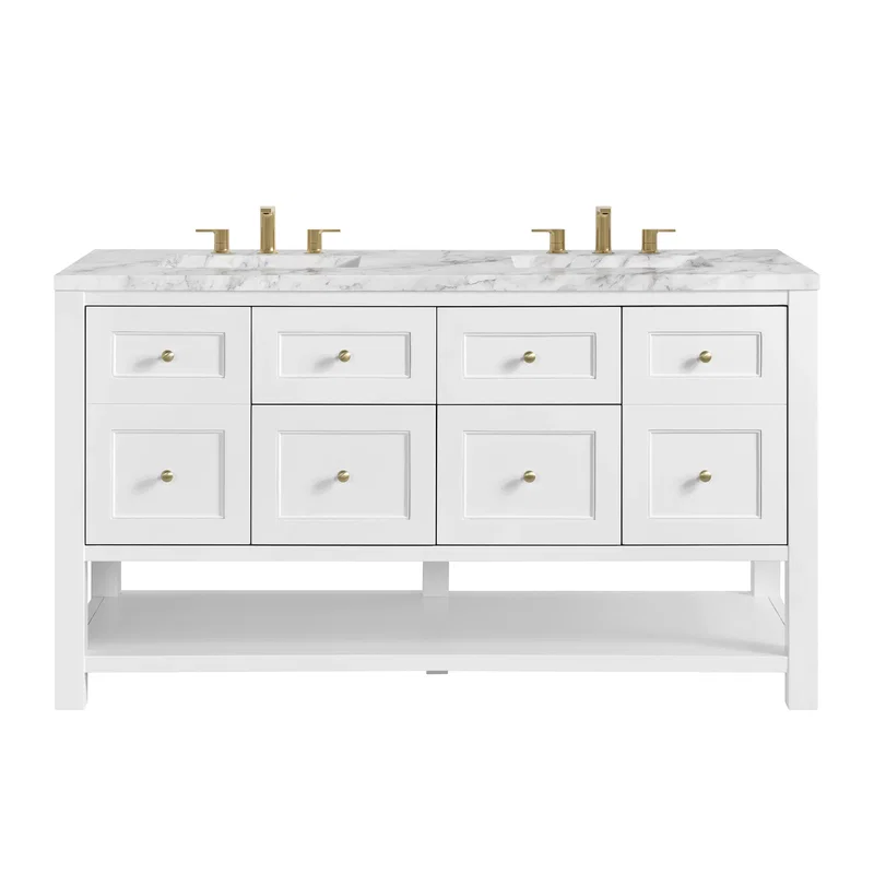 Breckenridge 60" Double Vanity, Bright White, w/ 3 CM Carrara Marble Top
