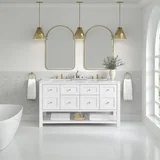 Breckenridge 60" Double Vanity, Bright White, w/ 3 CM Carrara Marble Top