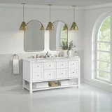 Breckenridge 60" Double Vanity, Bright White, w/ 3 CM Carrara Marble Top