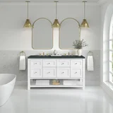 Breckenridge 60" Double Vanity, Bright White, w/ 3 CM Charcoal Soapstone Quartz Top