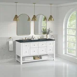 Breckenridge 60" Double Vanity, Bright White, w/ 3 CM Charcoal Soapstone Quartz Top