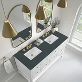 Breckenridge 60" Double Vanity, Bright White, w/ 3 CM Charcoal Soapstone Quartz Top