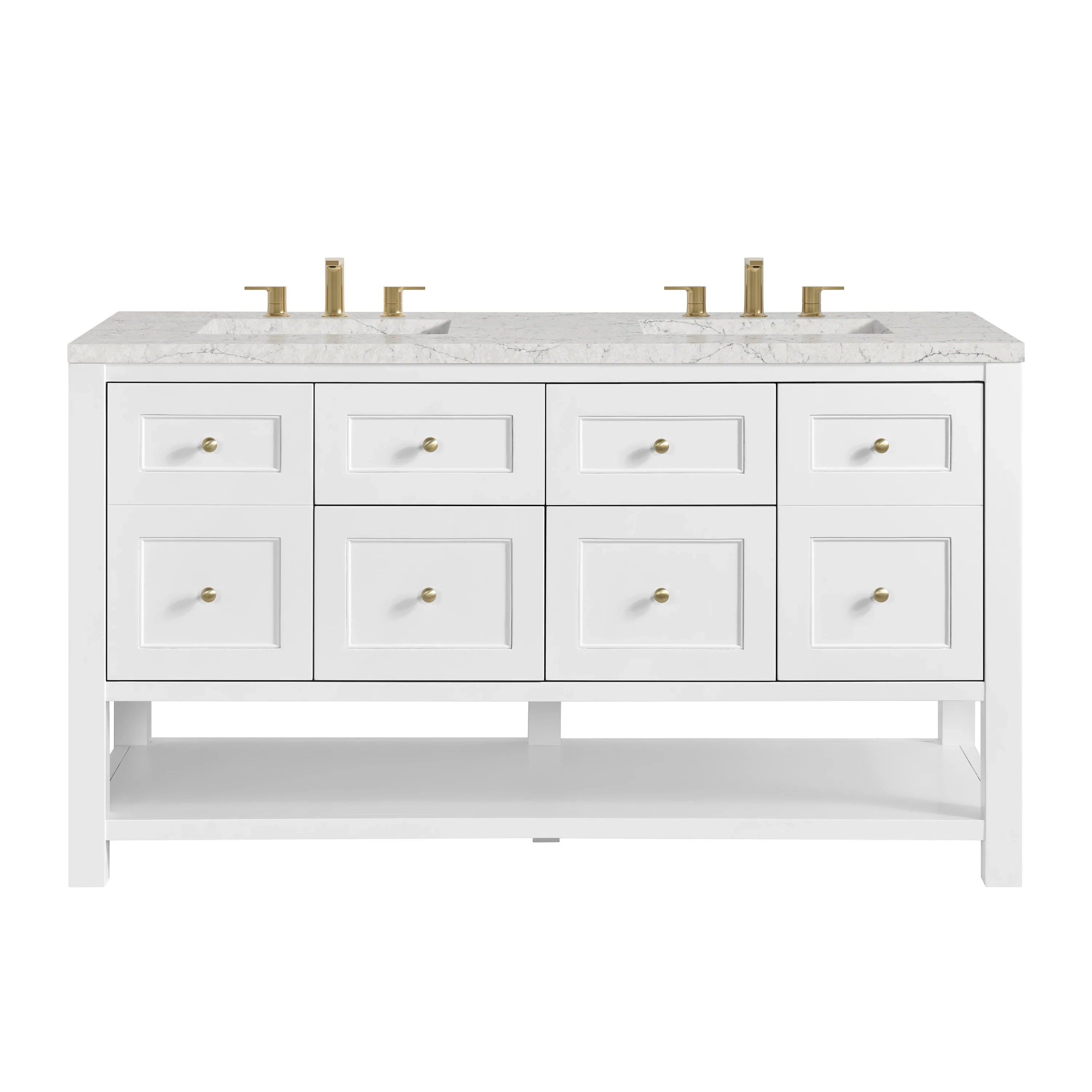 Breckenridge 60" Double Vanity, Bright White, w/ 3 CM Eternal Jasmine Pearl Quartz Top