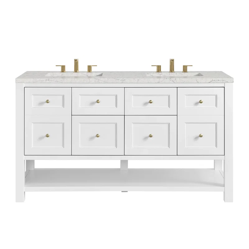 Breckenridge 60" Double Vanity, Bright White, w/ 3 CM Eternal Jasmine Pearl Quartz Top