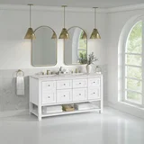 Breckenridge 60" Double Vanity, Bright White, w/ 3 CM Eternal Jasmine Pearl Quartz Top