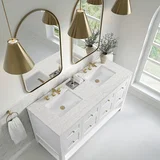 Breckenridge 60" Double Vanity, Bright White, w/ 3 CM Eternal Jasmine Pearl Quartz Top