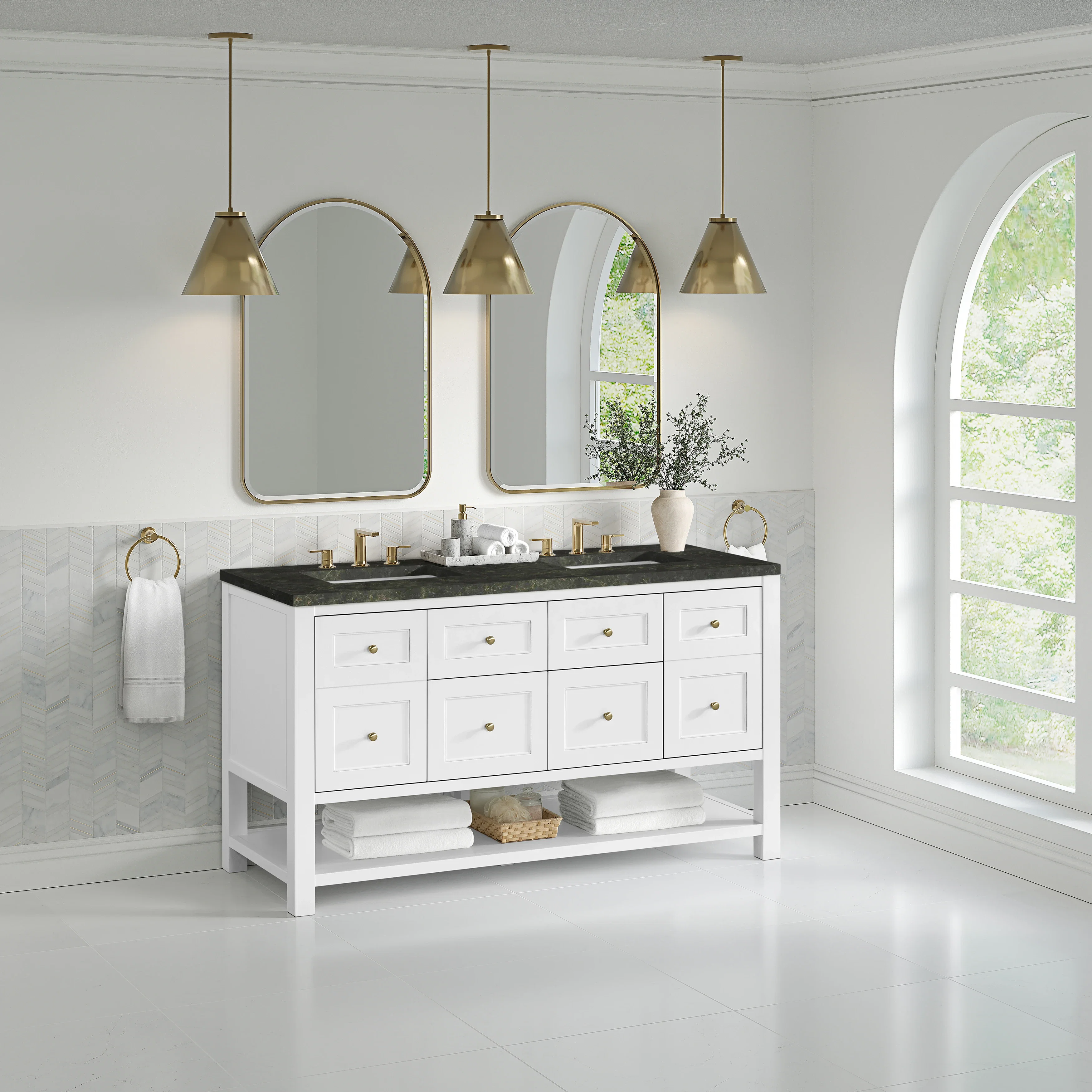 Breckenridge 60" Double Vanity, Bright White, w/ 3 CM Phantome Eclos Top