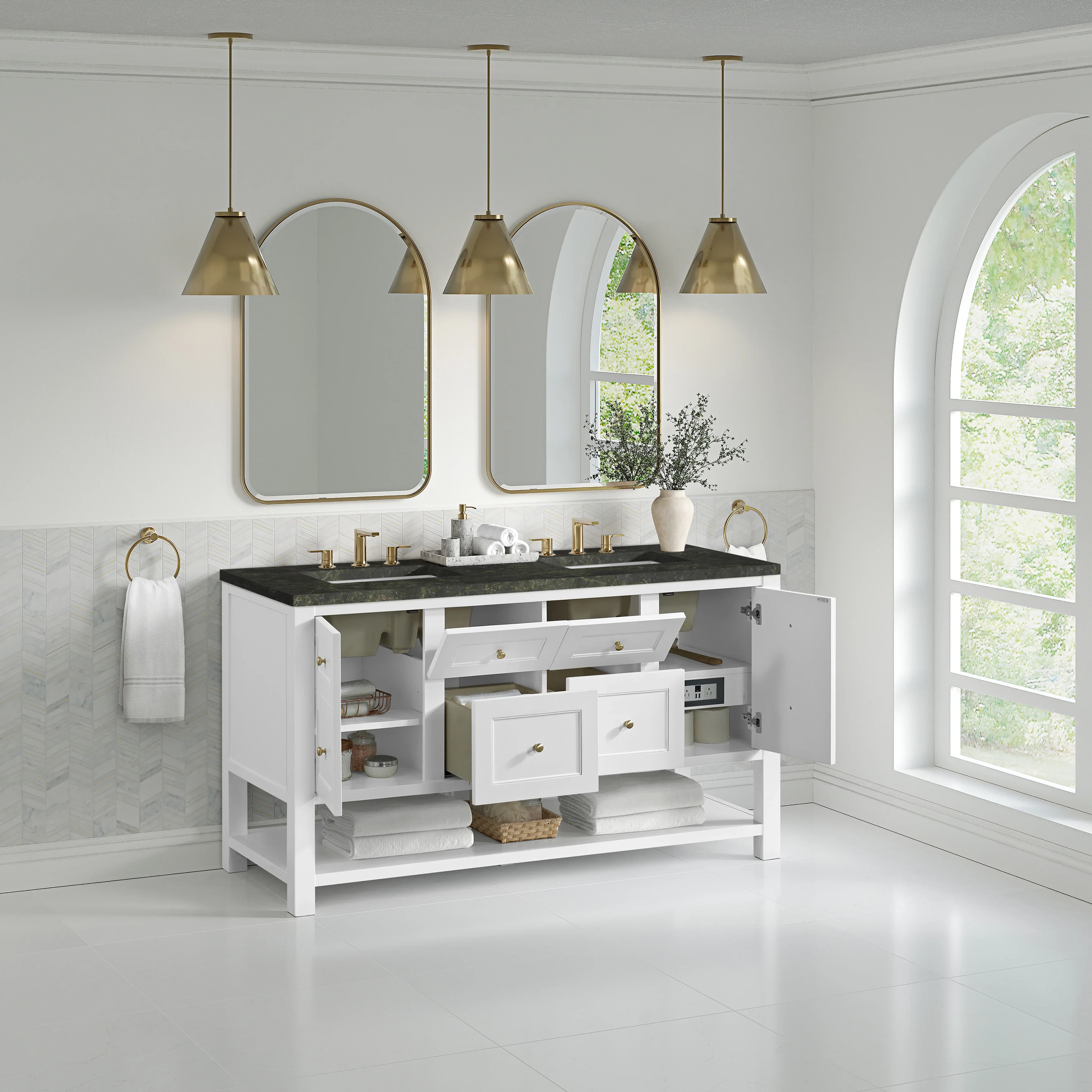 Breckenridge 60" Double Vanity, Bright White, w/ 3 CM Phantome Eclos Top